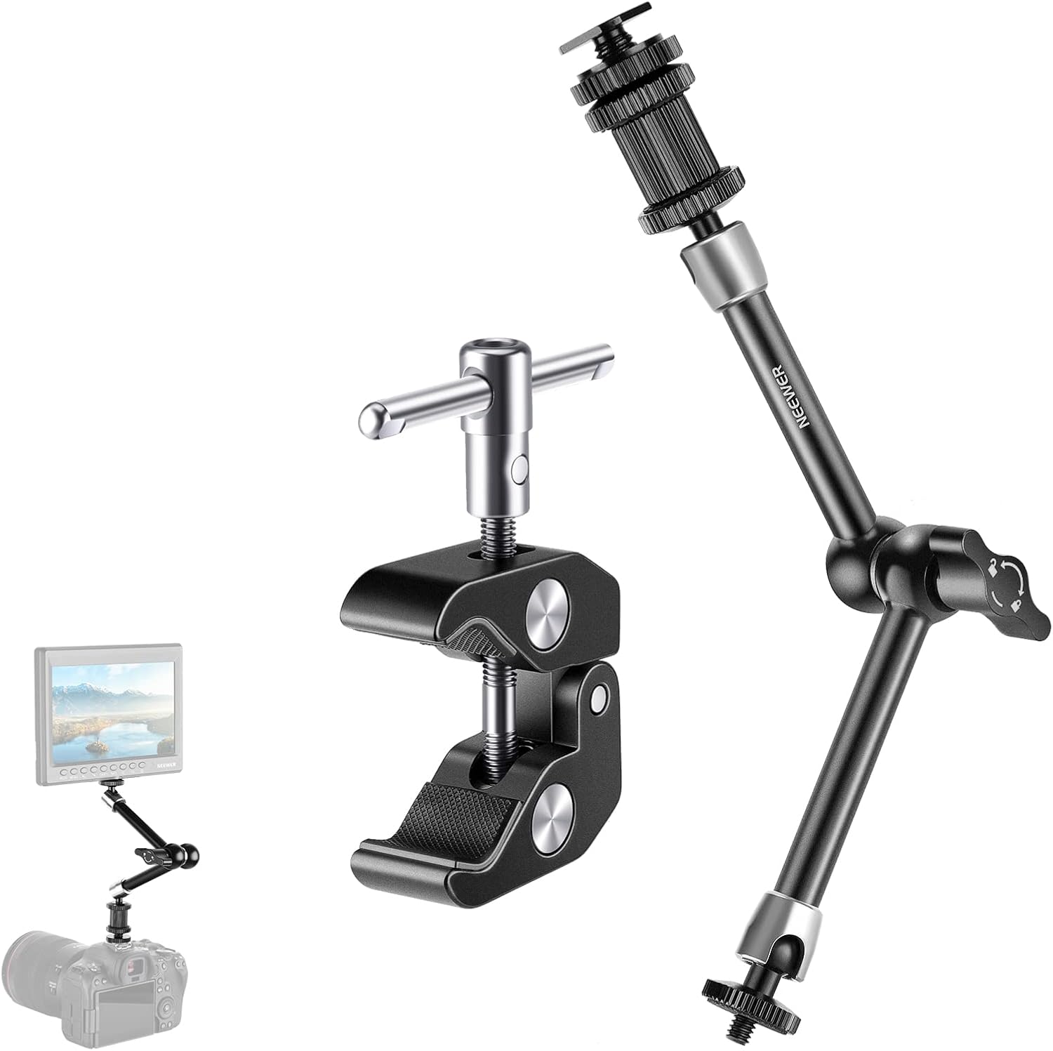 Detalle de NEEWER ST20 Super-Klemme mit 27,9 cm Reibungskraft-Gelenkarm für SmallRig-Käfige, für Monitor/LED/Webcam – max. 2 kg