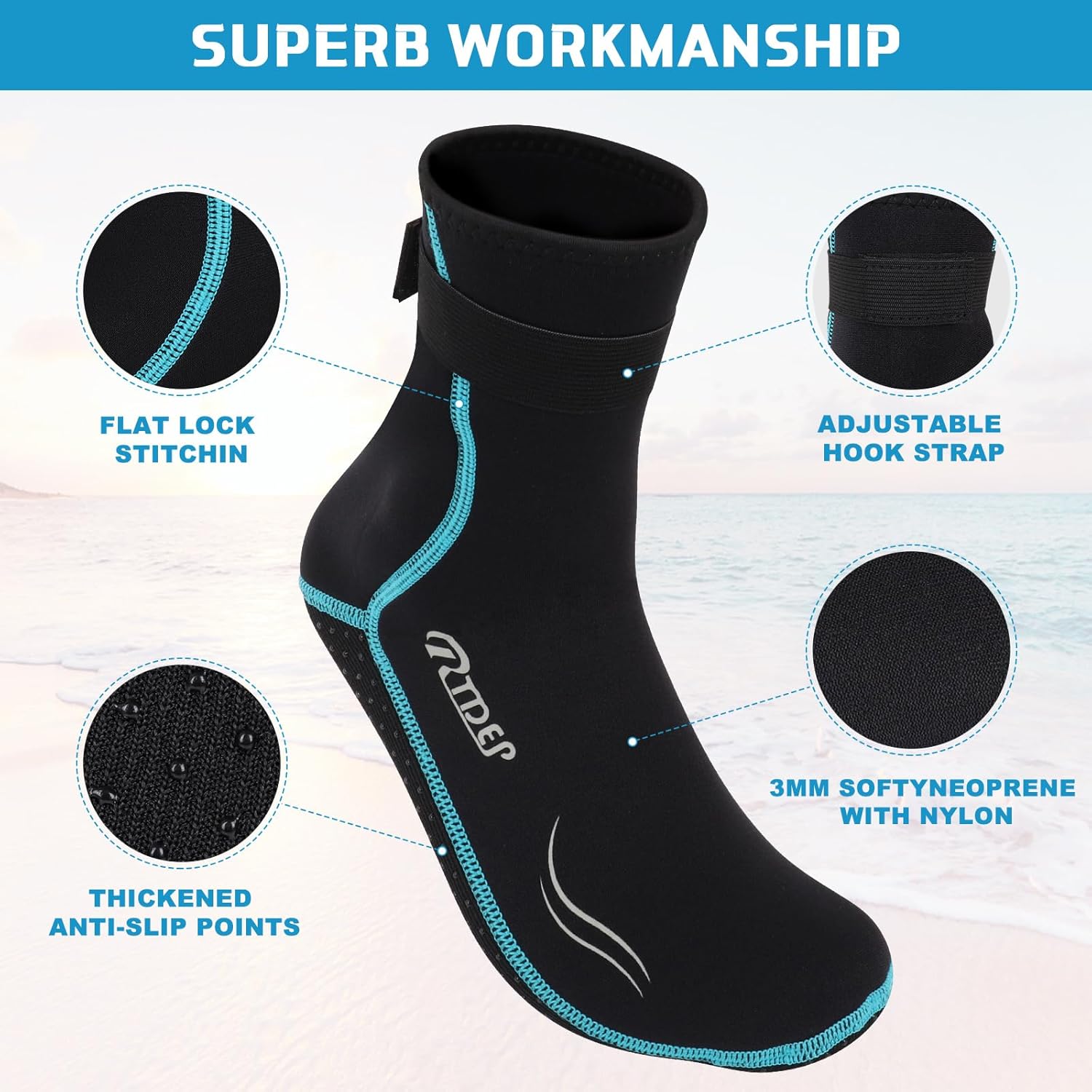 Thumbnail 1 de Rtdep 3mm Neoprene Socks with Anti-Slip Sole – Wetsuit Socks for Diving, Snorkelling and Sailing