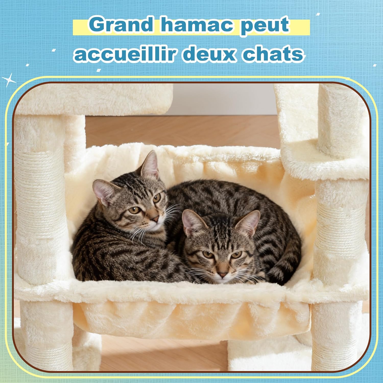 Thumbnail 4 de Hey-brother Arbre à Chat – Tour de Jeu avec grande plateforme et 2 niches (MPJ071M) – Beige