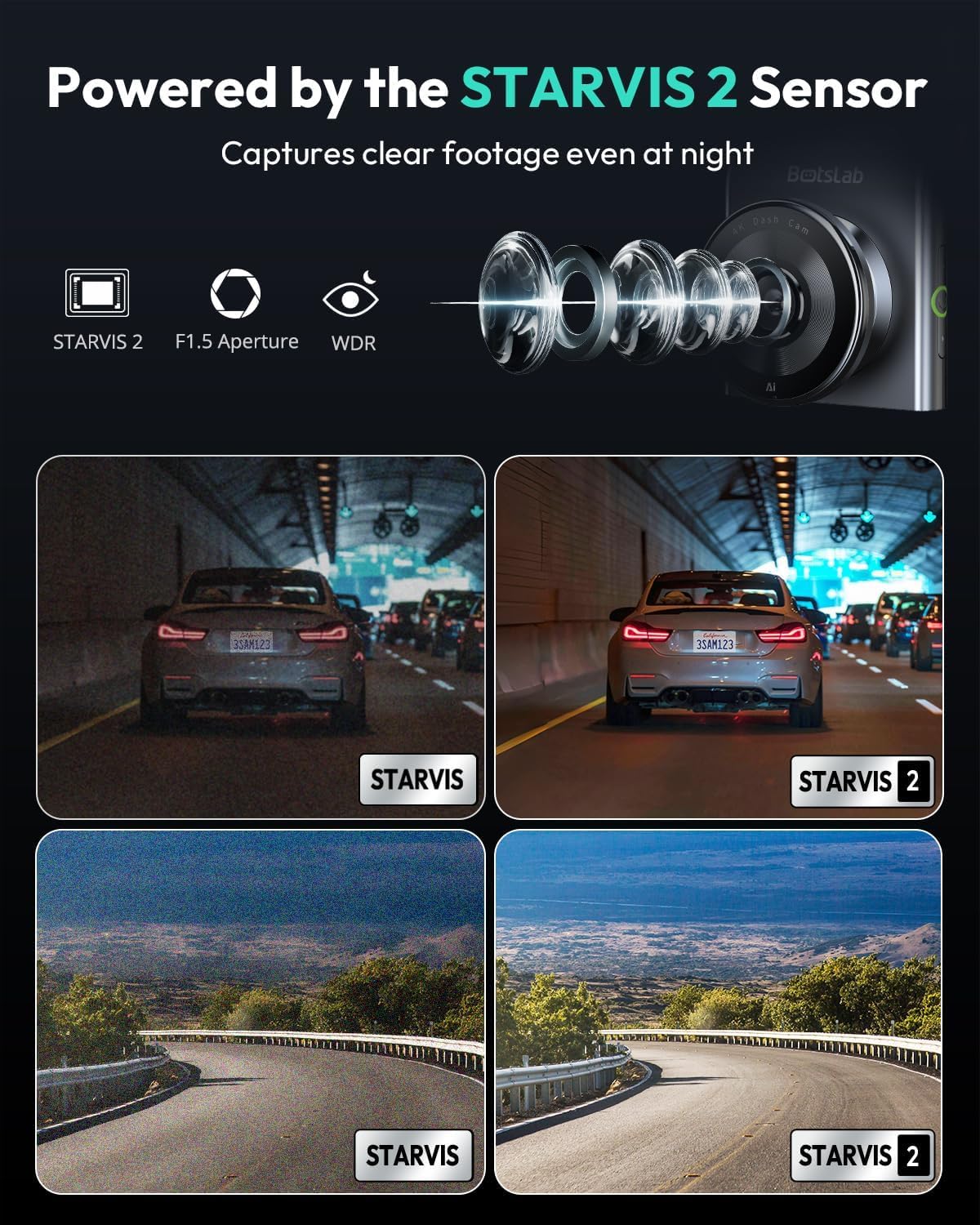 Thumbnail 3 de BOTSLAB G300H Plus Set 4K Dual Dash Cam, STARVIS 2, GPS, 64GB Card