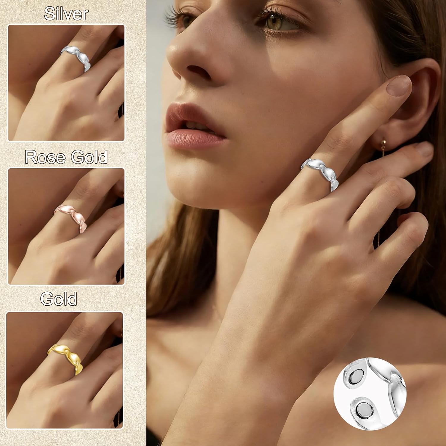 Thumbnail 5 de Zecimi Magnetring Silber 2026 – verstellbarer Anti-Stress/Fidget-Ring (Offen, mit Magneten)