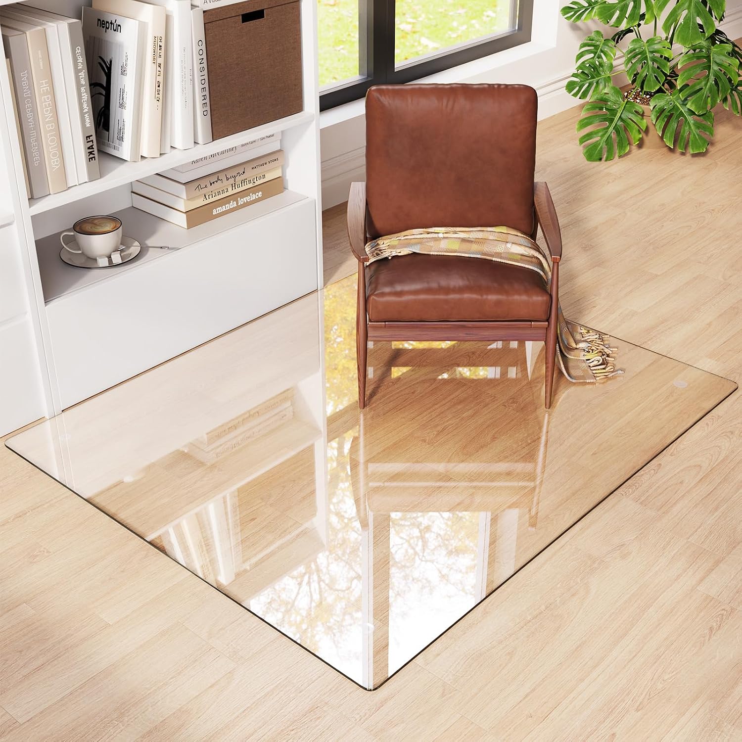 Detalle de InfiniGlass GlassMat-FY4655-5 Tempered Glass Chair Mat, 48" x 40", Clear