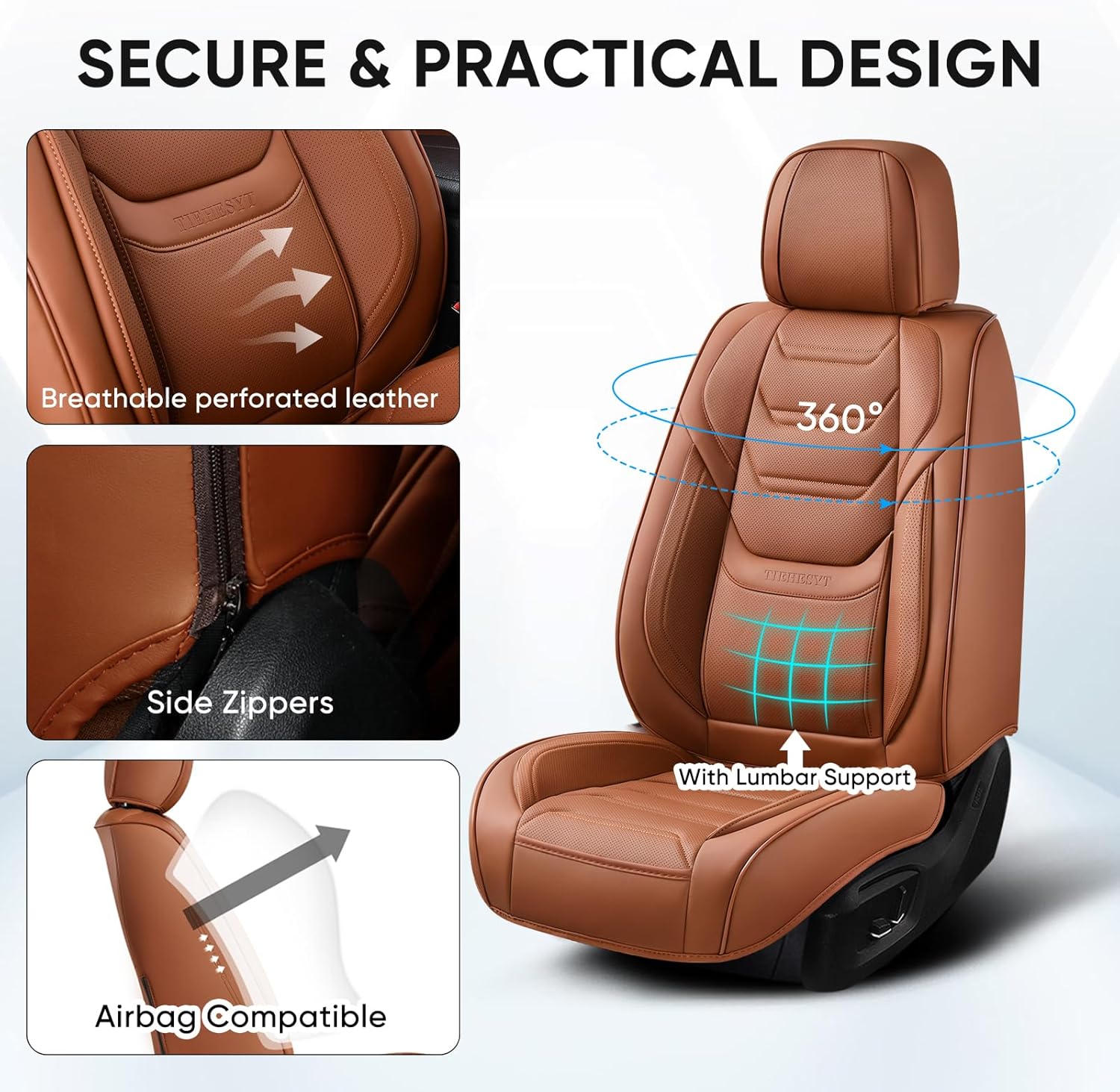 Thumbnail 6 de TIEHESYT Car Seat Covers Full Set (Brown) with Removable Memory Headrests