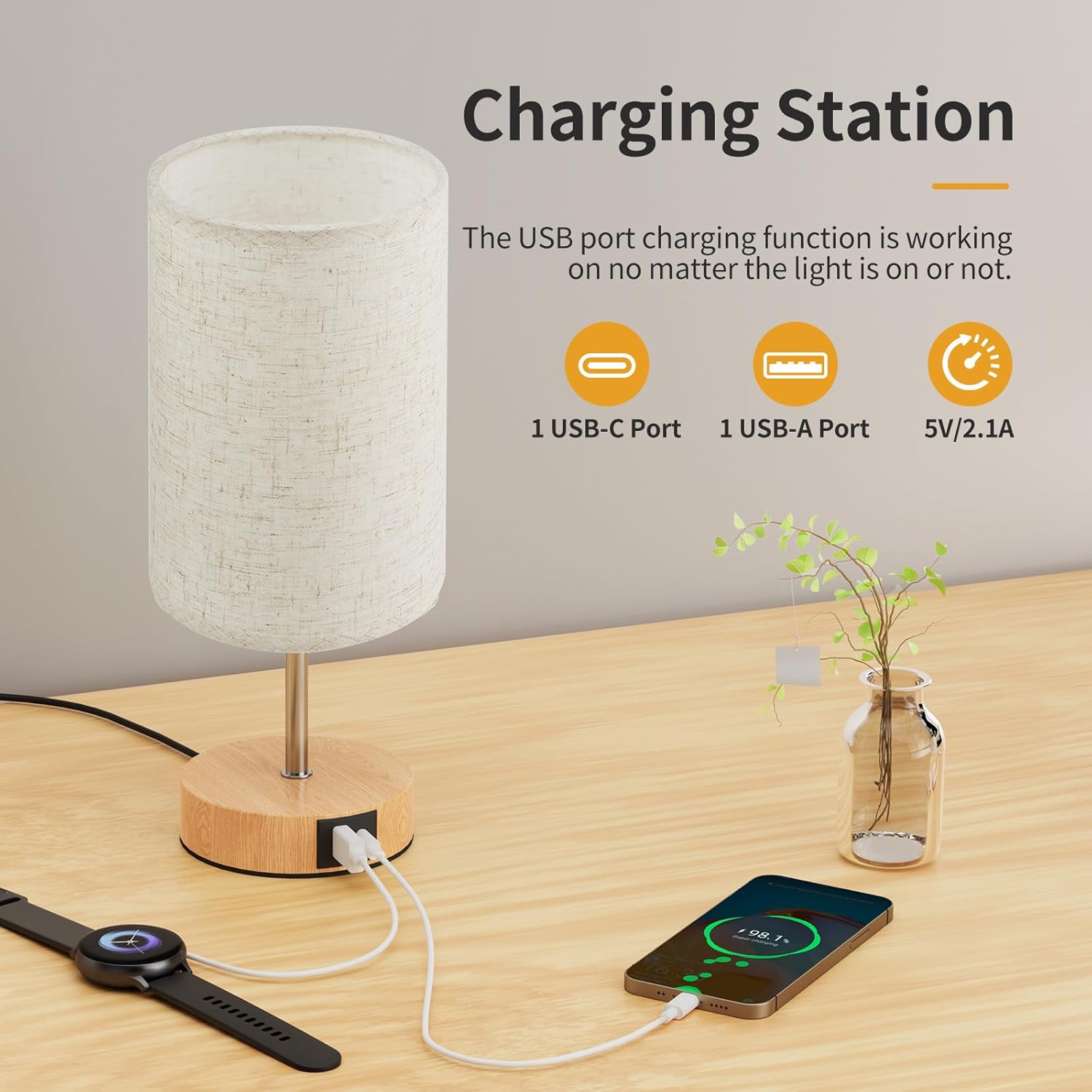Detalle 2 de Suright bedside lamps, 3 way touch