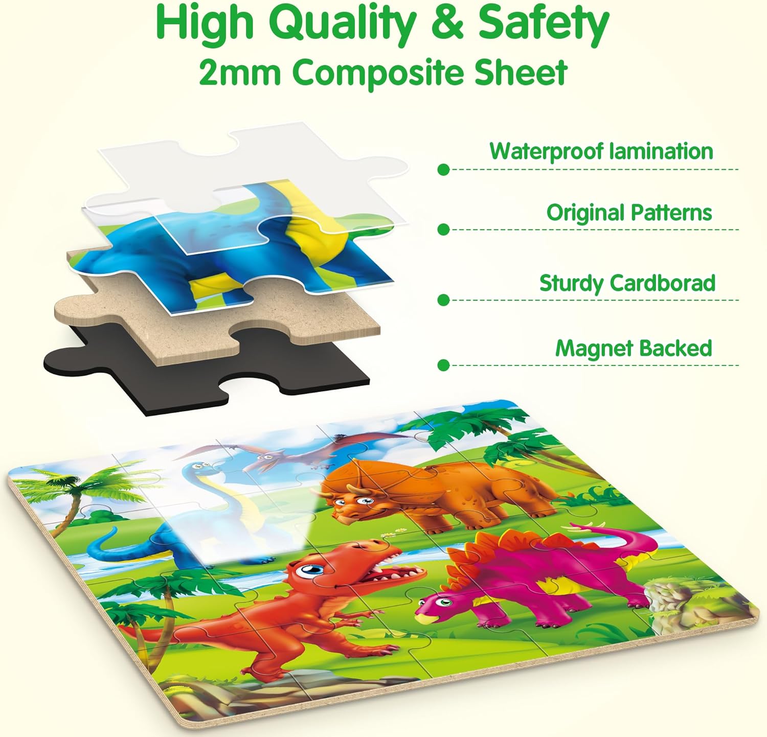 Detalle de SYNARRY Magnetic Dinosaur Puzzle, 20-Piece Foldable Travel Toy