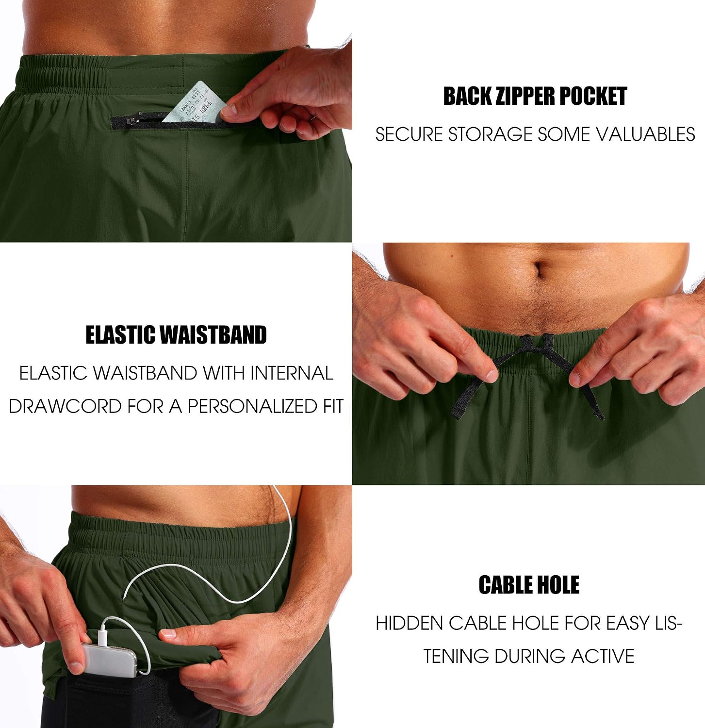 Detalle 1 de Pudolla Men’s 2 in 1 Running Shorts 5" with Phone Pockets