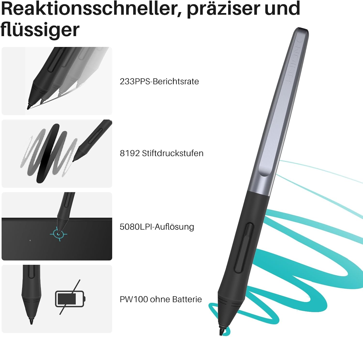 Detalle de HUION Inspiroy H640P Grafiktablett mit batterielosem PW100-Stift – für Mac, Windows und Android