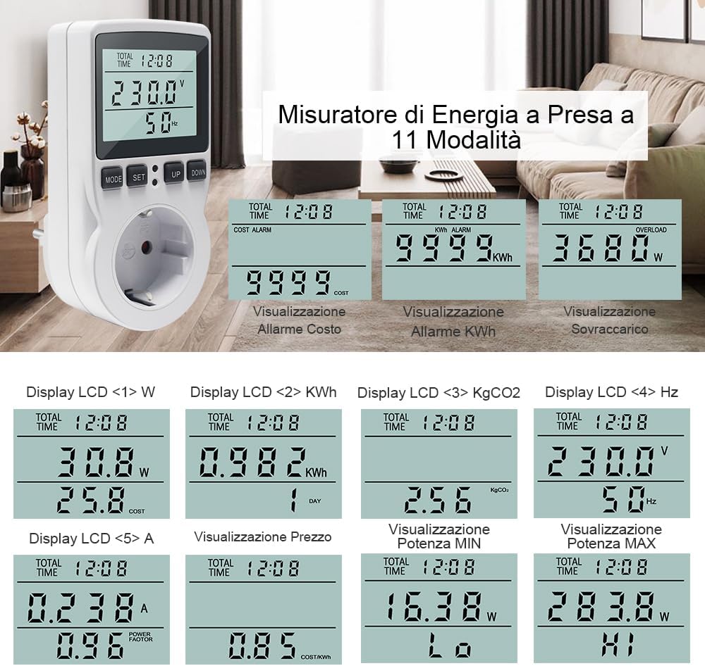 Thumbnail 1 de KETOTEK Misuratore Consumo Elettrico con spina 11 modalità di monitoraggio e protezione da sovraccarico