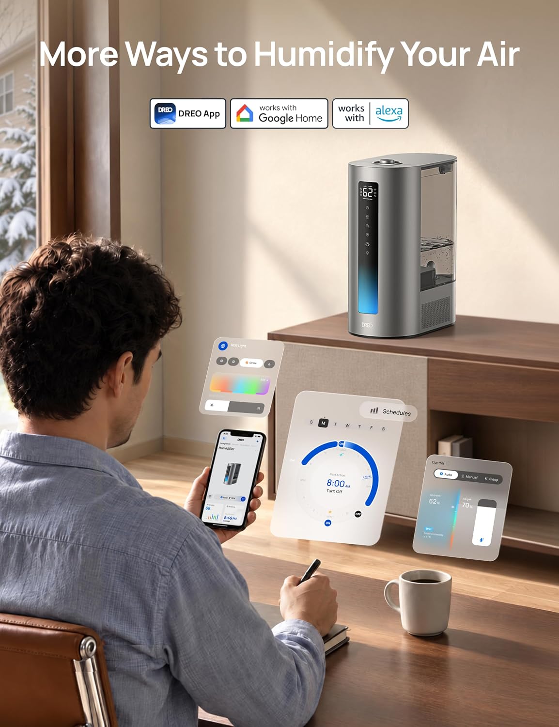 Detalle 2 de DREO DR-HHM003S silver Smart Humidifier, 6L Warm and Cool Mist
