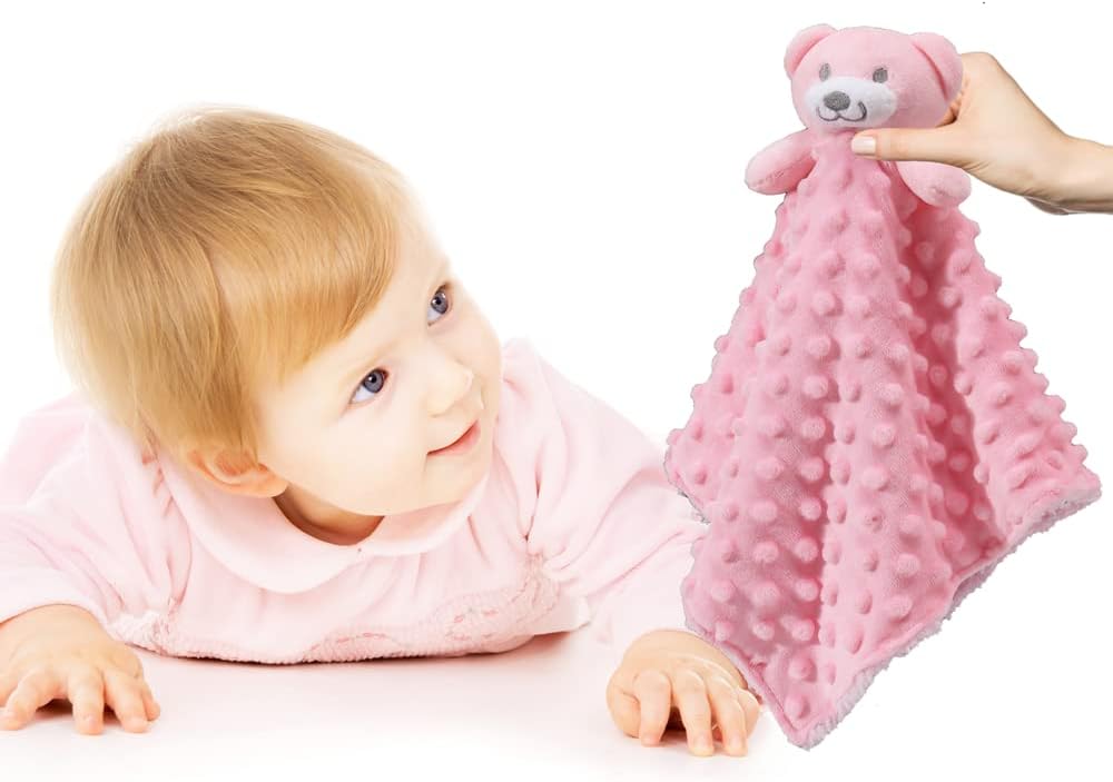 Thumbnail 3 de CREVENT Soft Plush Animal Face Security Blanket (Pink Bear + Tag) – Safe, comforting security blanket for babies and toddlers