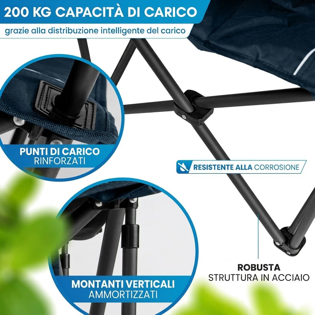 Thumbnail 3 de NORDMUT Sedia da campeggio pieghevole leggera con portabicchieri e borsa frigo – Blu navy
