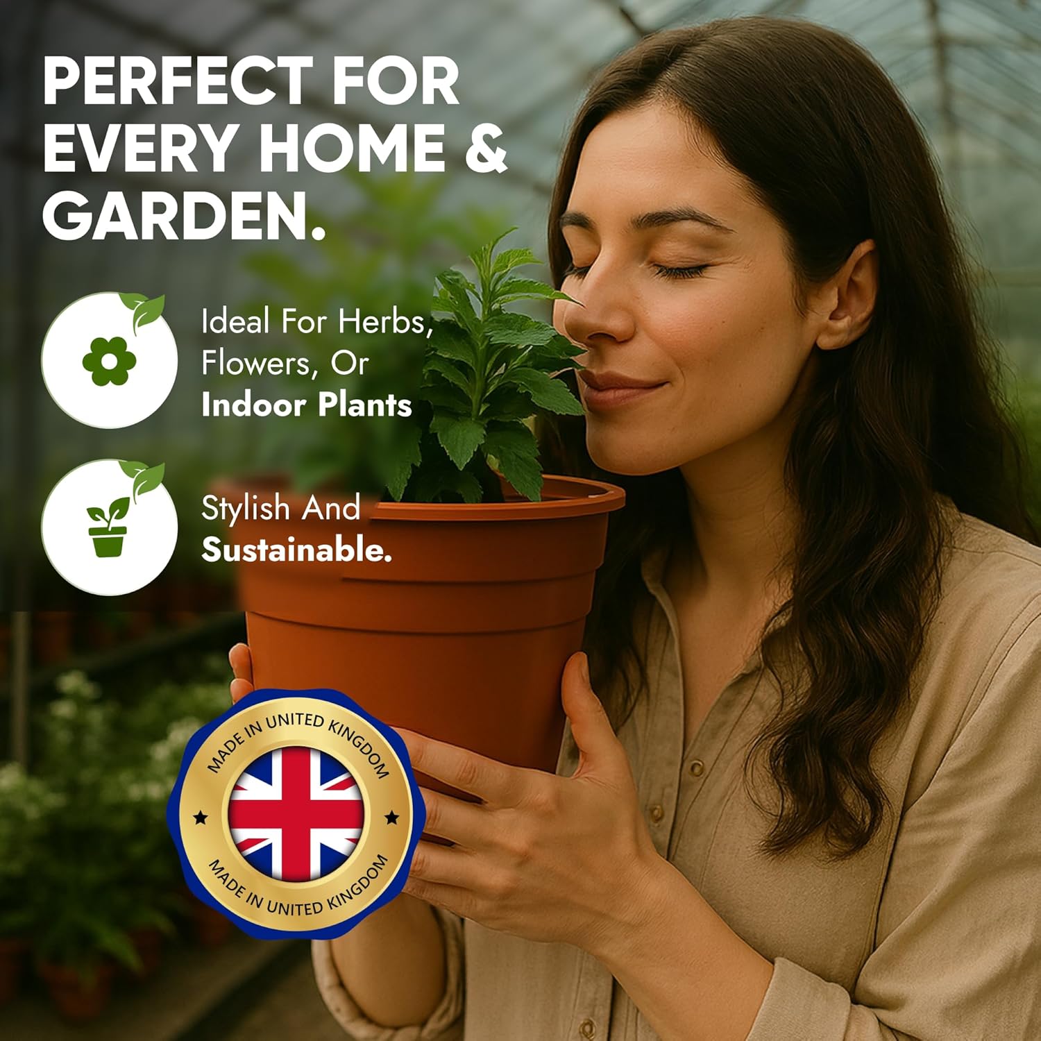 Thumbnail 6 de Happy Pots 12.5cm Gloss Terracotta Pack of 20 – UK-Made Reusable Plastic Planters