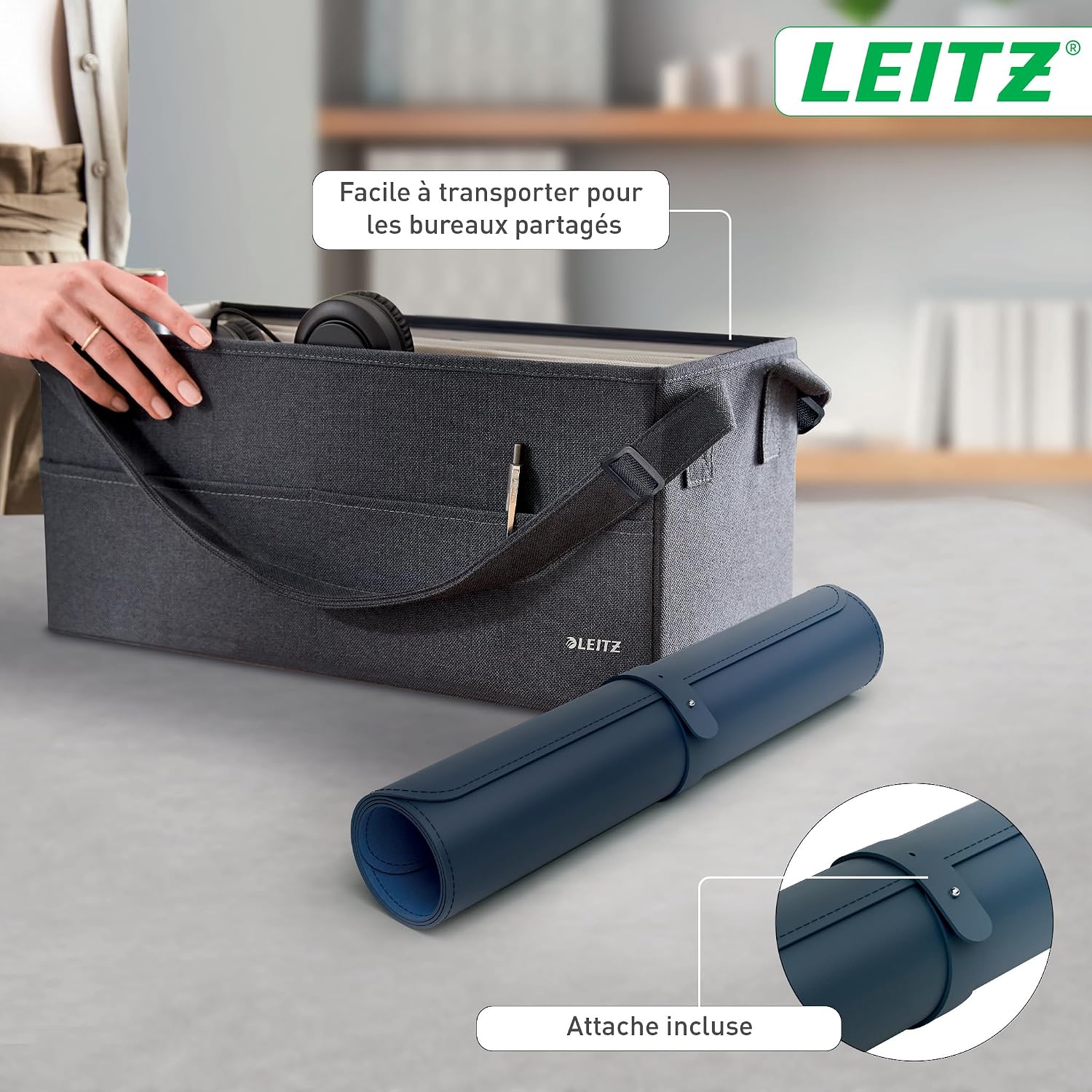 Detalle de Tapis de bureau grand format Leitz — Sous-main imperméable et antidérapant 80x40 cm, bleu foncé