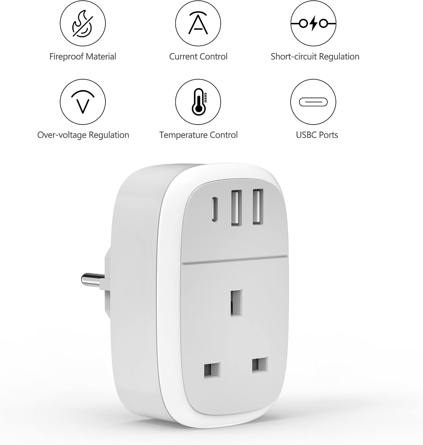 Detalle de Cyzbim European Plug Adapter: UK to EU Schuko with 20W USB-C Fast Charge