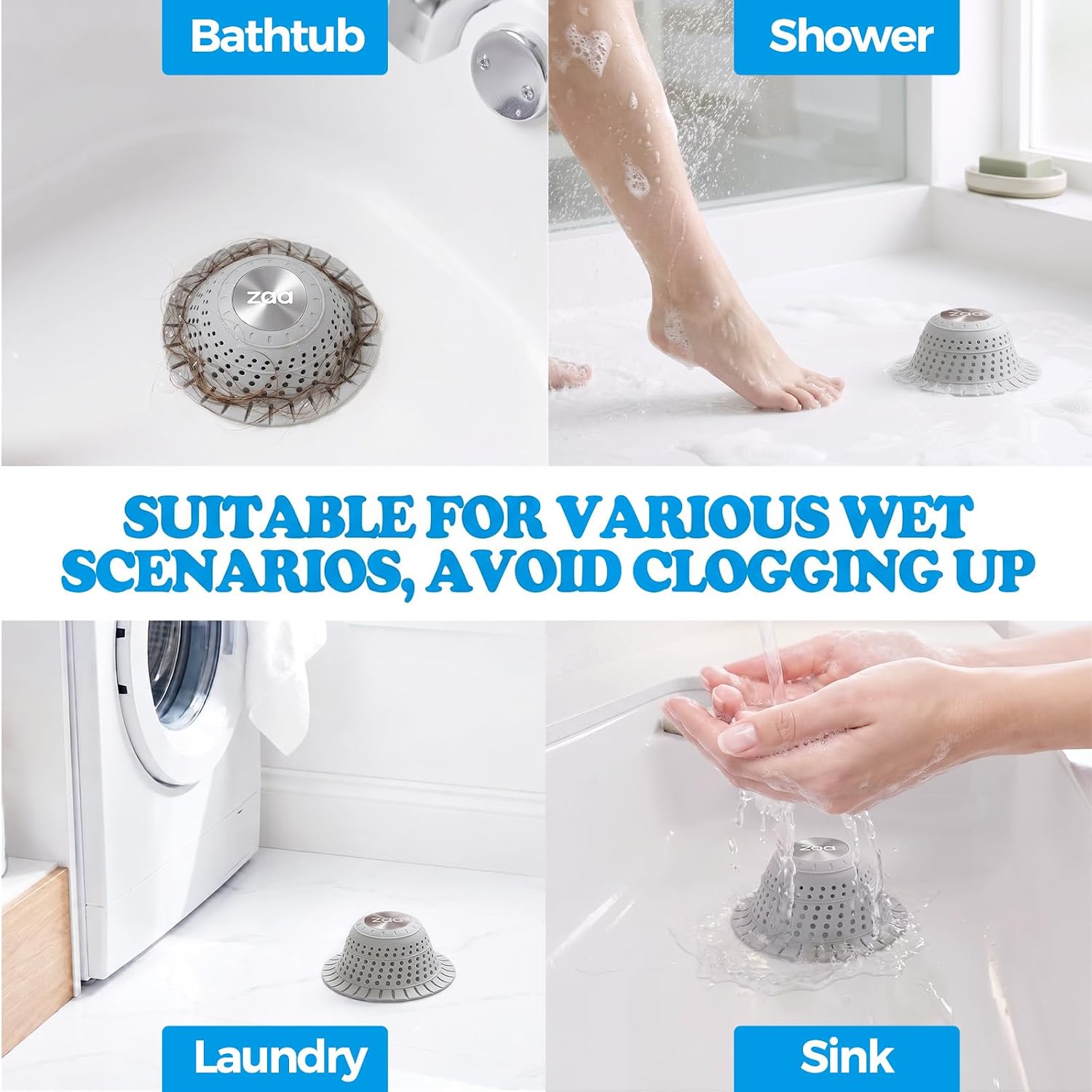 Detalle 1 de zaa DrainHairCatchers Shower Drain Hair Catcher, 2-Pack Gray Silicone