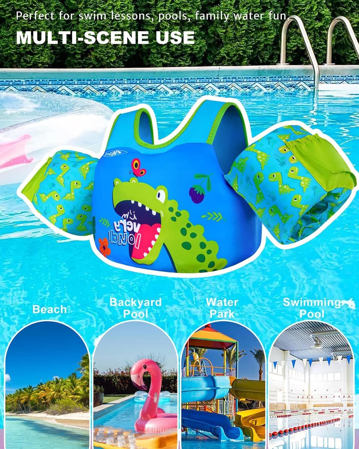 Detalle 2 de AEOCOO Puddle Float Jumper Toddler Swim Vest (20–30–50–60–70 lbs) with Swim Arm Floaties & Water Wings