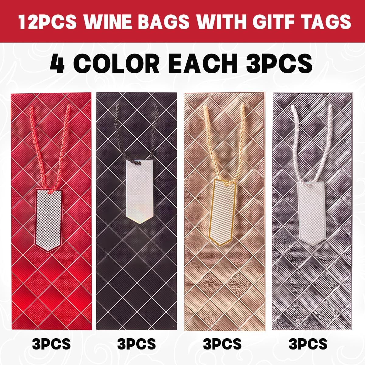 Thumbnail 1 de 12Pack Wine Gift Bags 13.7in Luxury Bottle Bags