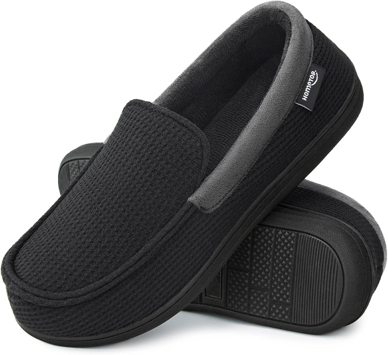 Detalle de HomeTop Men’s Comfort Memory Foam Moccasin Slippers with Breathable Knit Upper