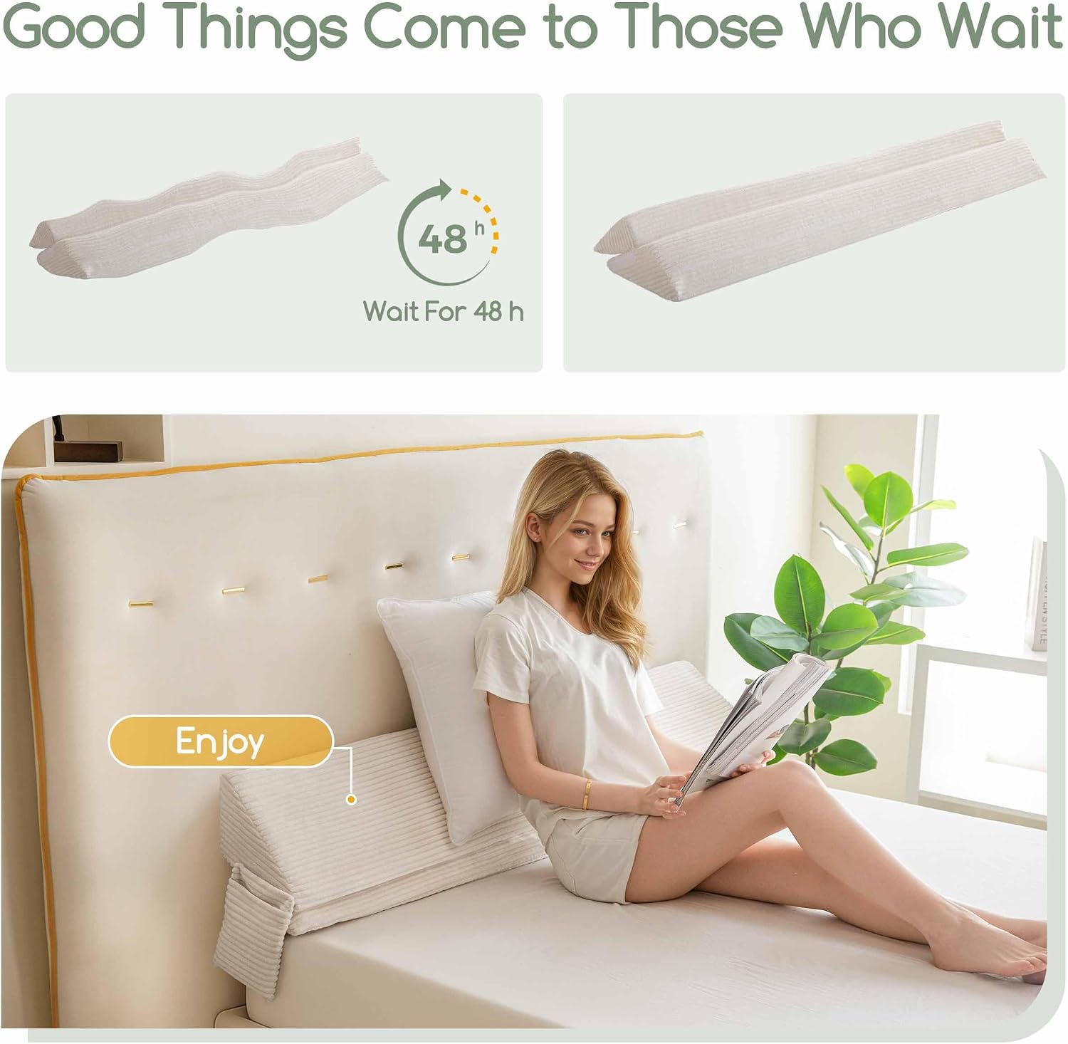Thumbnail 6 de HIGOGOGO WP Queen Bed Wedge Pillow, Beige Corduroy Gap Filler, 60 x 11 x 9 in