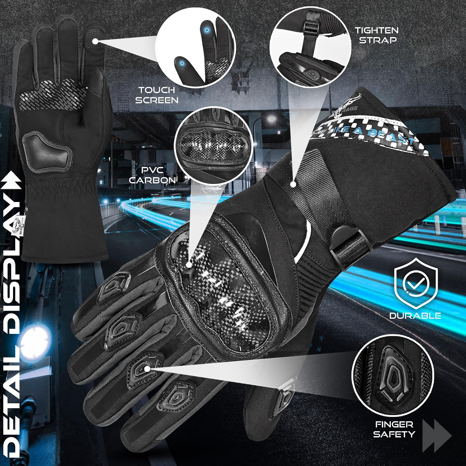 Detalle 2 de BEAST RAGE Winter motorcycle gloves, touchscreen gloves