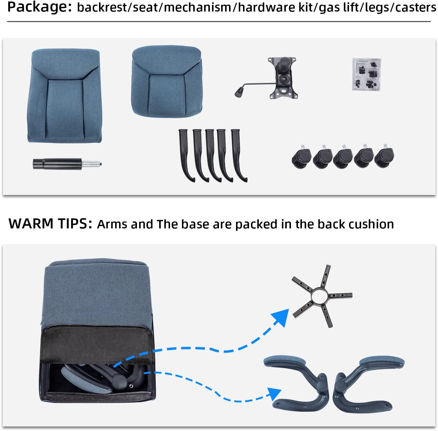 Thumbnail 3 de MZLEE Fabric Office Chair for Home Office – Ergonomic, 150kg, Flip-up Arms with Lumbar Support
