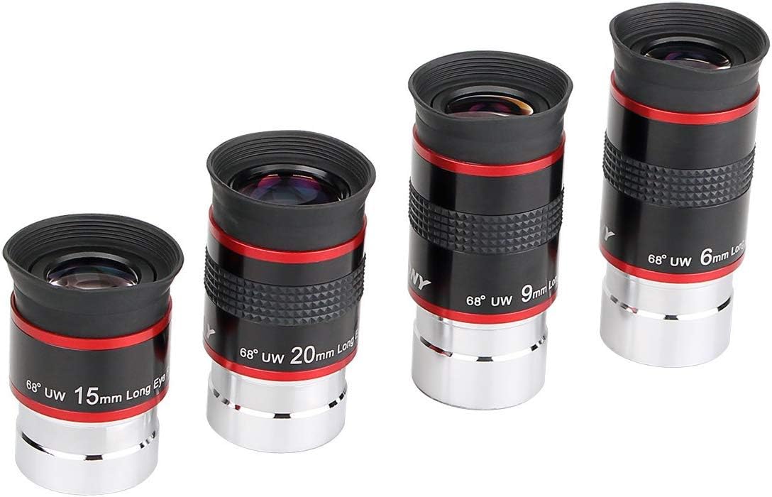 Svbony Oculare 1.25" Kit Oculare Telescopio 4 focali 6/9/15/20 mm con campo visivo 68°