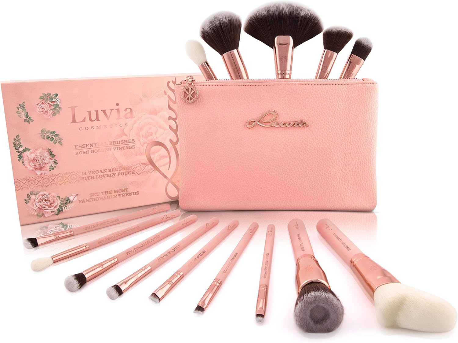 Detalle de Luvia Cosmetics Essential Brushes – Rose Golden Vintage, 14 pędzli syntetycznych