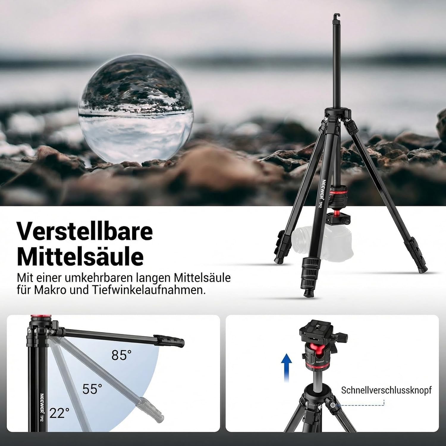 Detalle 2 de NEEWER TP12 Reisestativ 169 cm