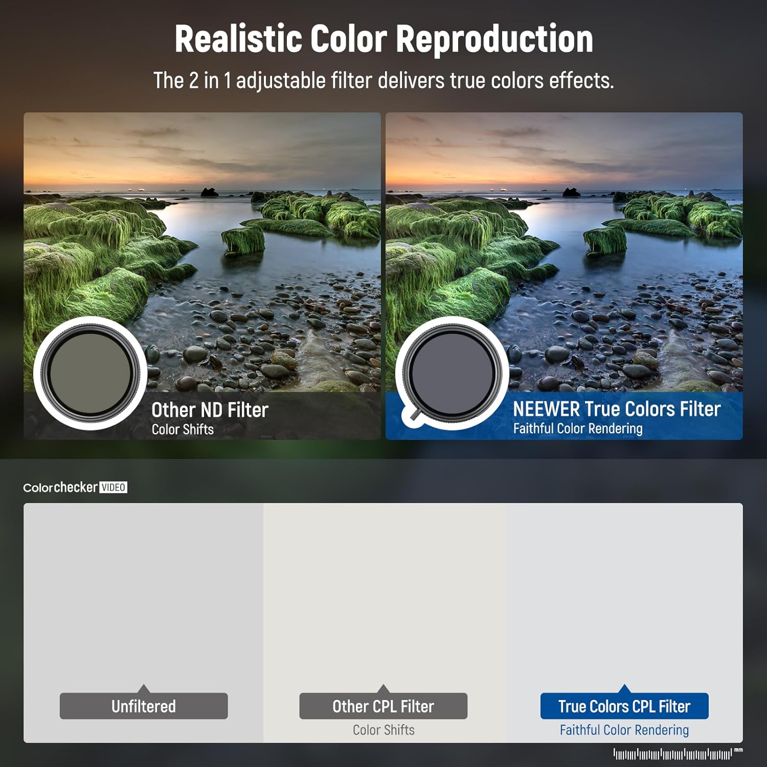 Thumbnail 2 de NEEWER True Colors 58mm Variabler ND2–32 & CPL Magnet-Filterset (2-in-1, einstellbar)