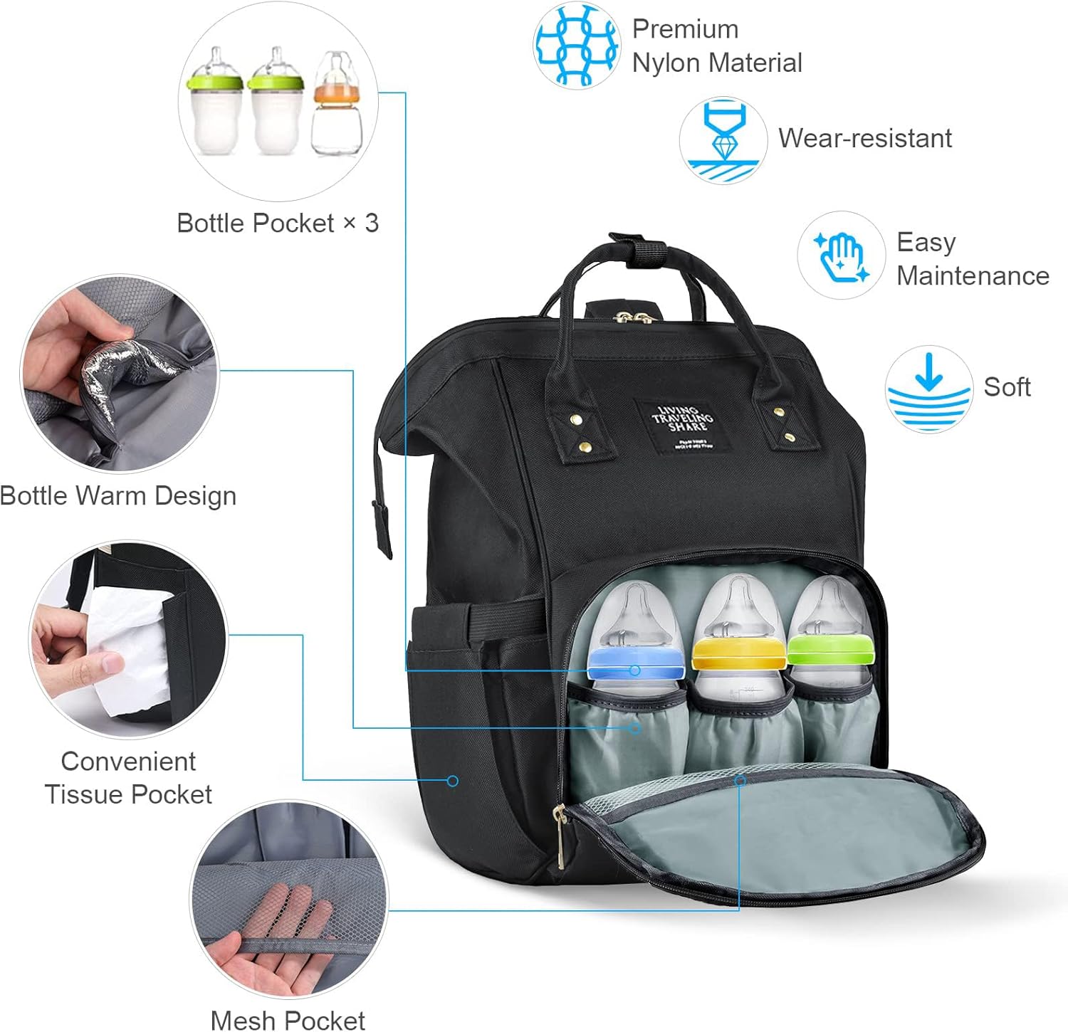Detalle de Vicloon Sac à Dos à Langer Grand Sac : sac maternité 24 L polyvalent pour bébé, maman ou papa