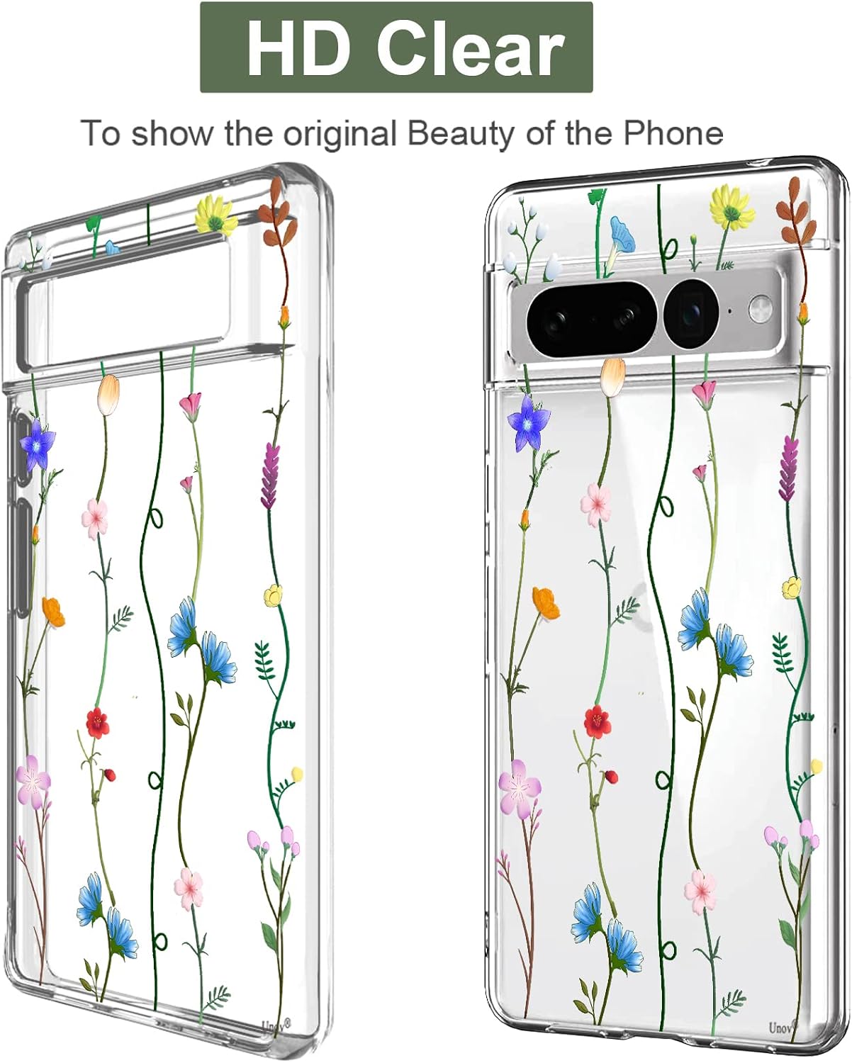 Detalle 2 de Unov Clear Case Compatible with Pixel 7 Pro – Floral Pattern Slim TPU Bumper
