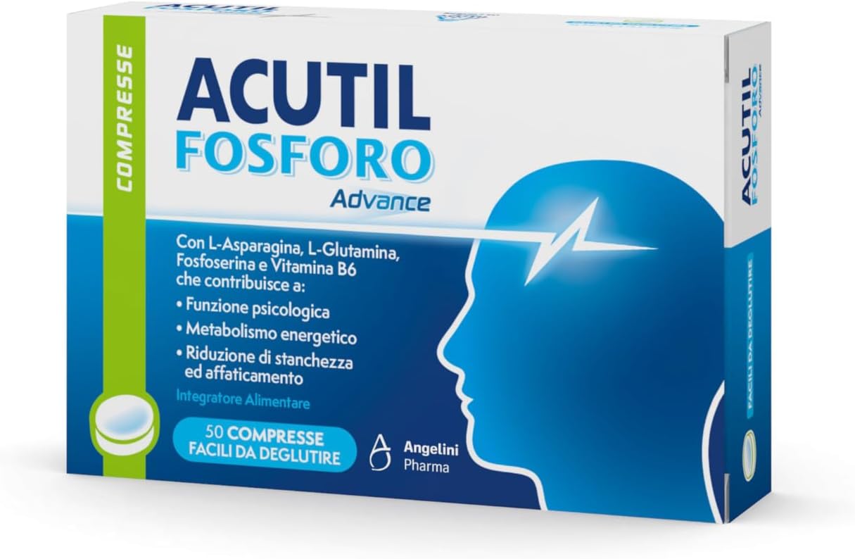 Detalle de Acutil Fosforo Advance — Integratore alimentare con Vitamina B6, L‑Asparagina, Fosfoserina e L‑Glutammina, 50 Compresse