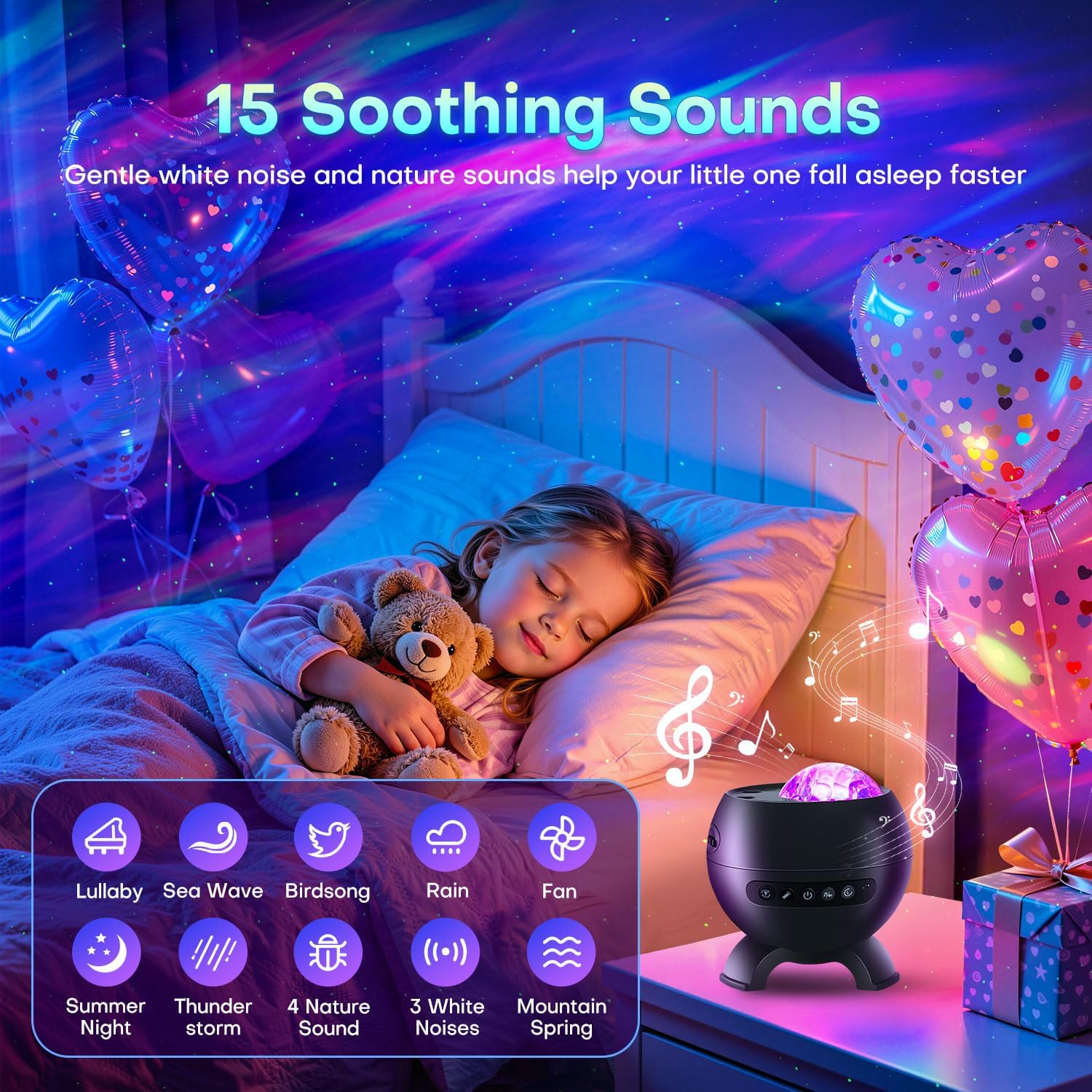 Detalle 2 de Northern Galaxy Light Projector (300+ Modes, 5 Planet Films, Bluetooth Moon Galaxy + White Noise)