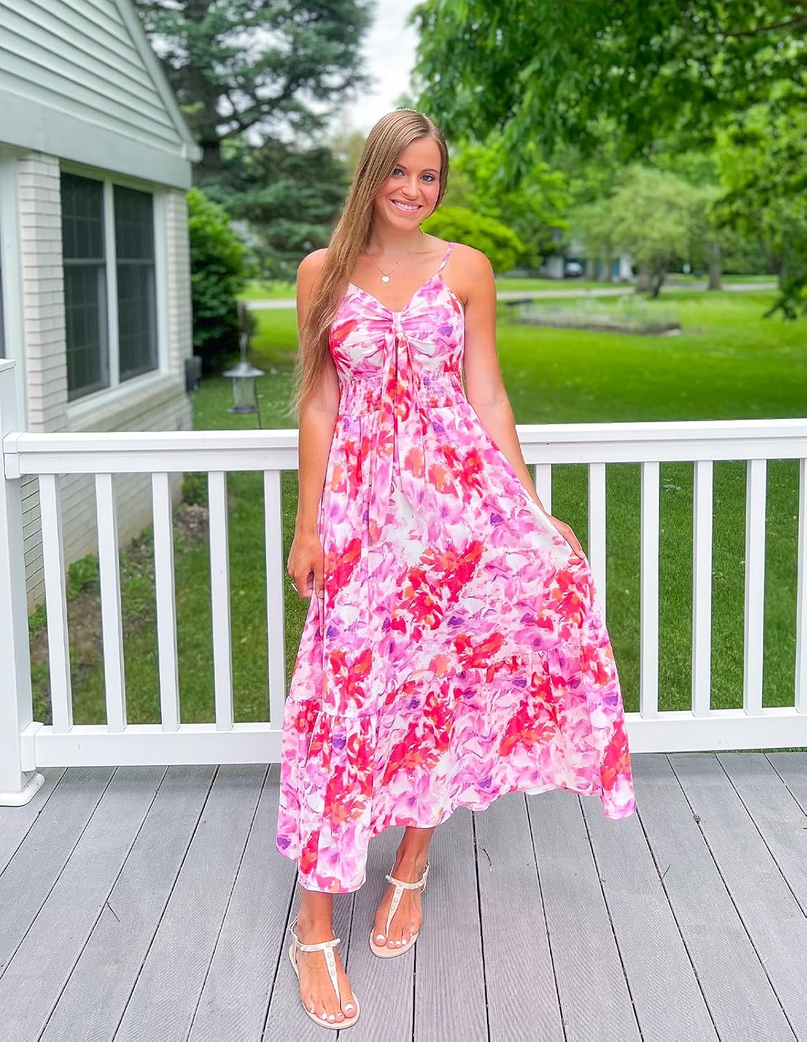 Detalle de GRACE KARIN Womens Summer Floral Maxi Dress: Boho-Chic Beachwear with Pocket