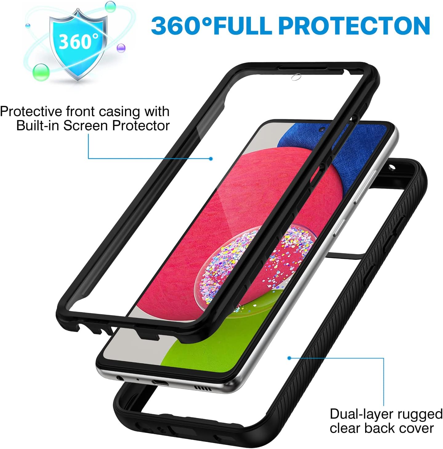 Thumbnail 1 de CENHUFO rugged Samsung Galaxy A52s / A52s 5G phone case with built-in screen protector (Black)