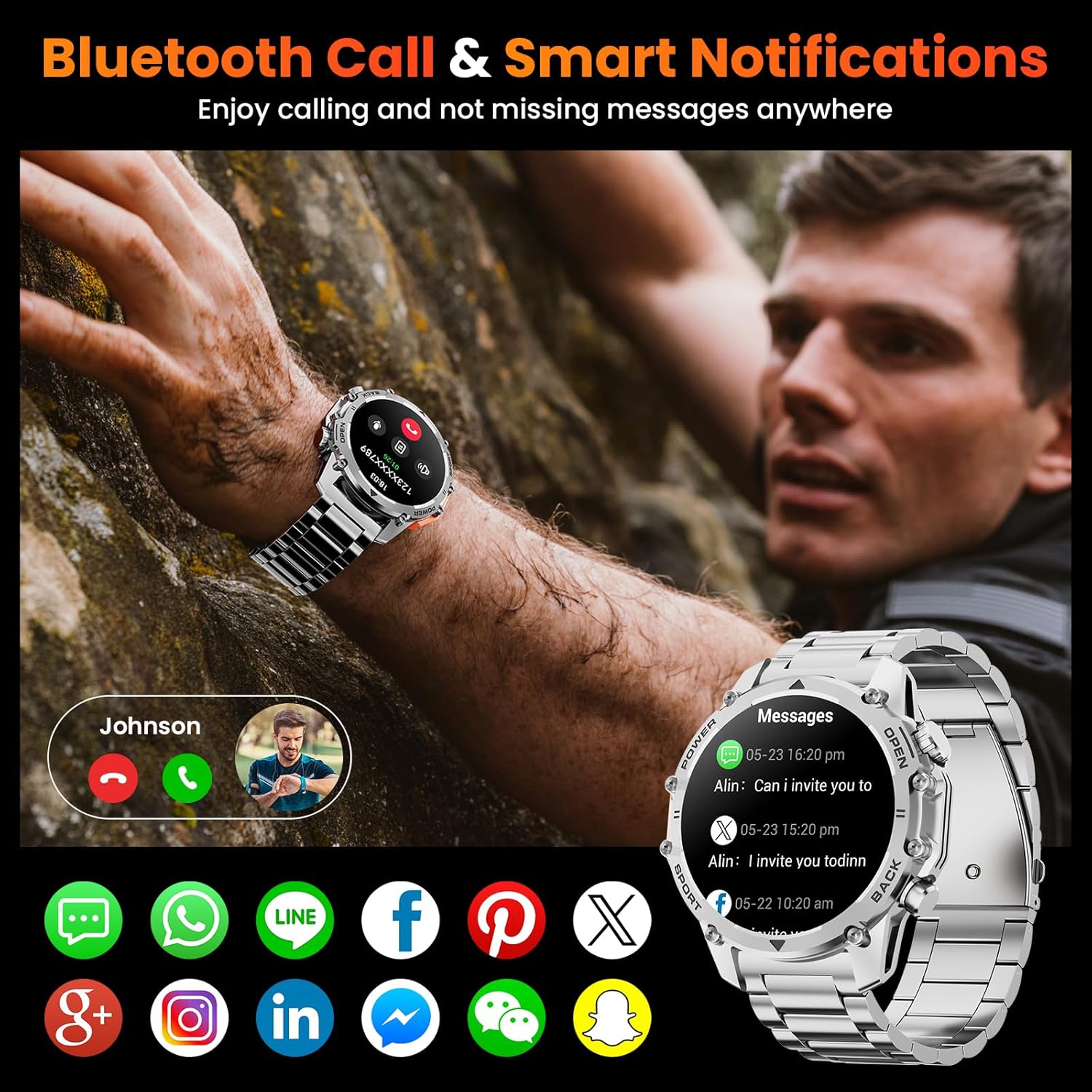 Thumbnail 1 de Hwagol Military Smart Watch for Men: 1.52" HD Display, 120+ Sports Modes & Military-Grade Build