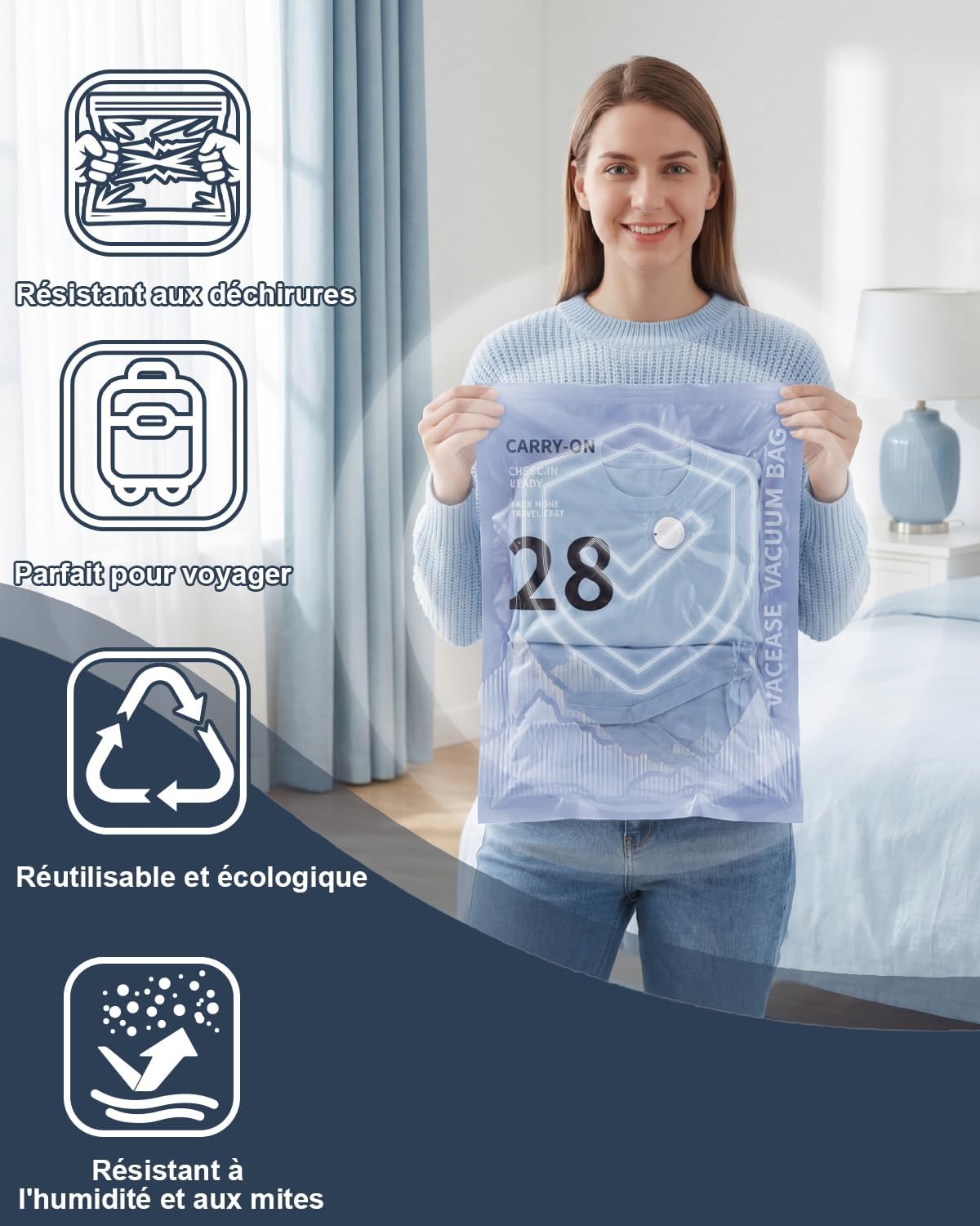 Detalle de Raplink Sac sous Vide Vetement avec Pompe Électrique et 12 Sacs de Rangement – Voyage, Déménagement et Rangement
