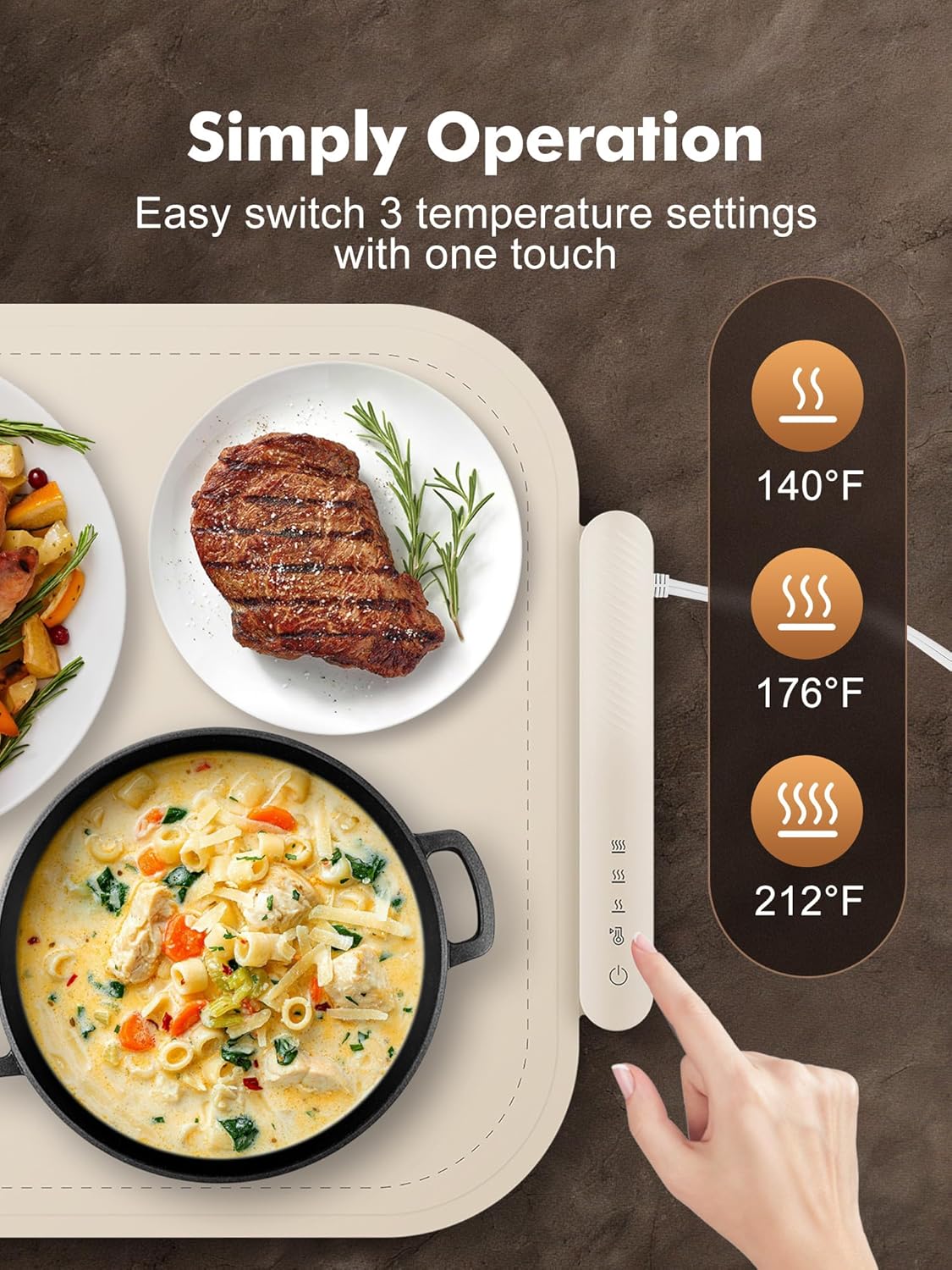 Detalle de Food Warming Mat: Full-Surface Electric Warmer Tray with 3 Adjustable Temps