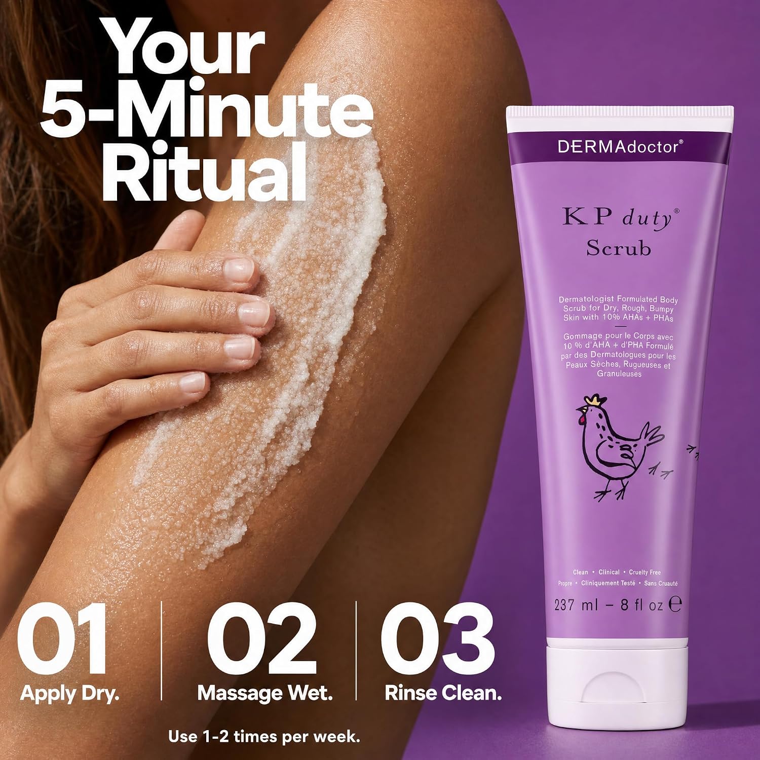 Detalle de DERMAdoctor KP Bump Eraser Body Scrub (10% AHAs + PHAs) for Keratosis Pilaris, Glycolic & Lactic Exfoliation, 8 fl oz