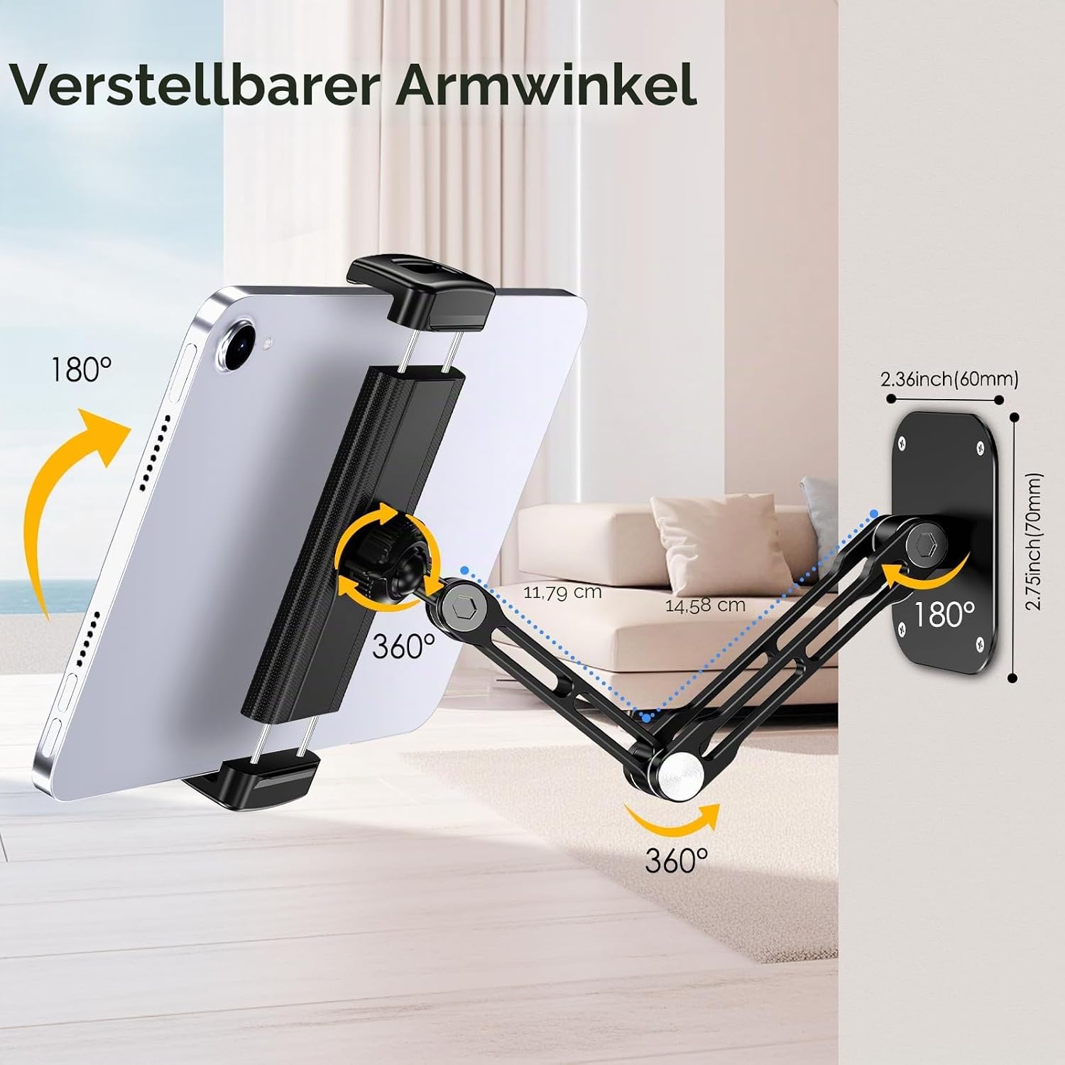 Thumbnail 2 de Lucrave Tablet Wandhalterung aus Aluminium – 360° drehbar, ausziehbar und faltbar (4,7–13\")