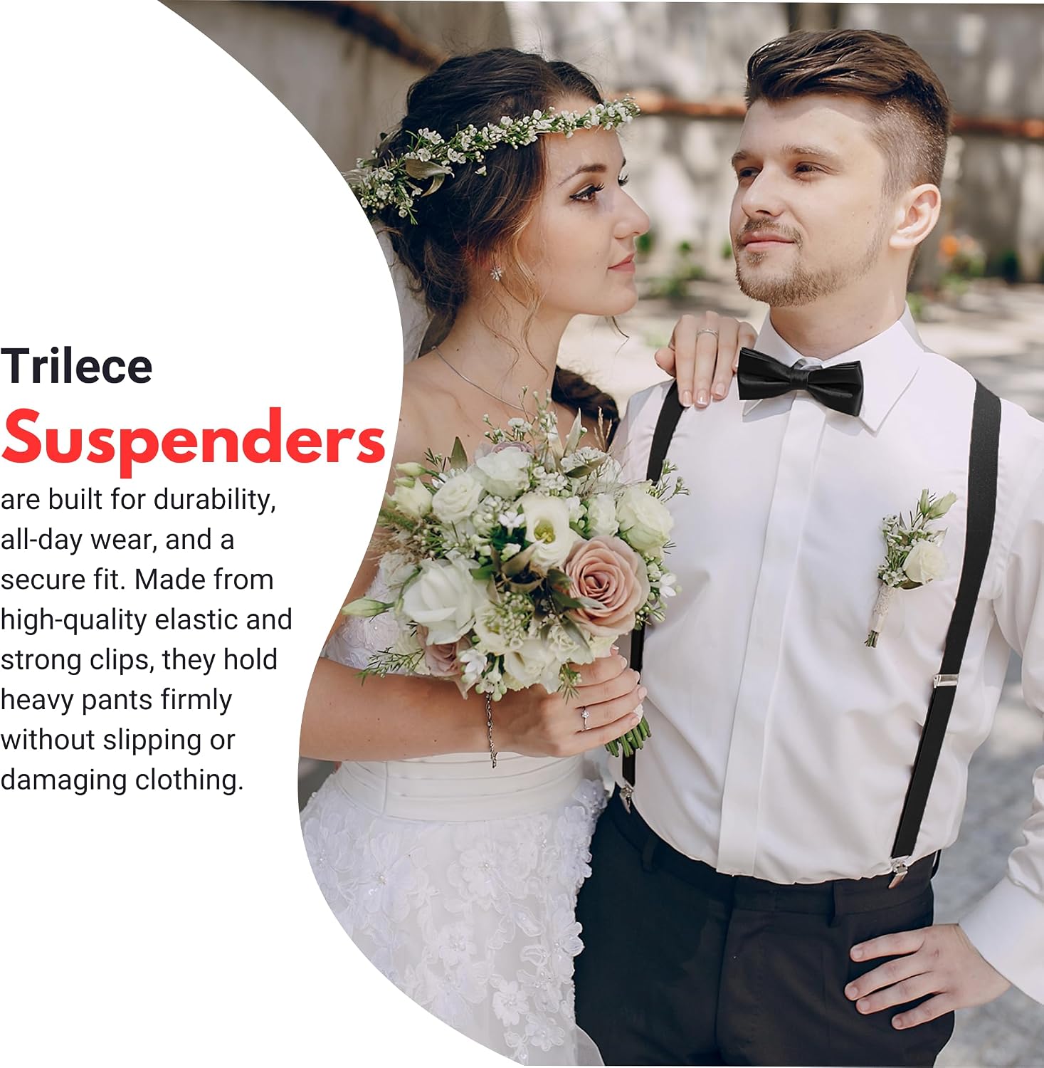 Thumbnail 5 de trilece Men’s Suspenders, Adjustable 1-Inch Elastic with 3 Clips
