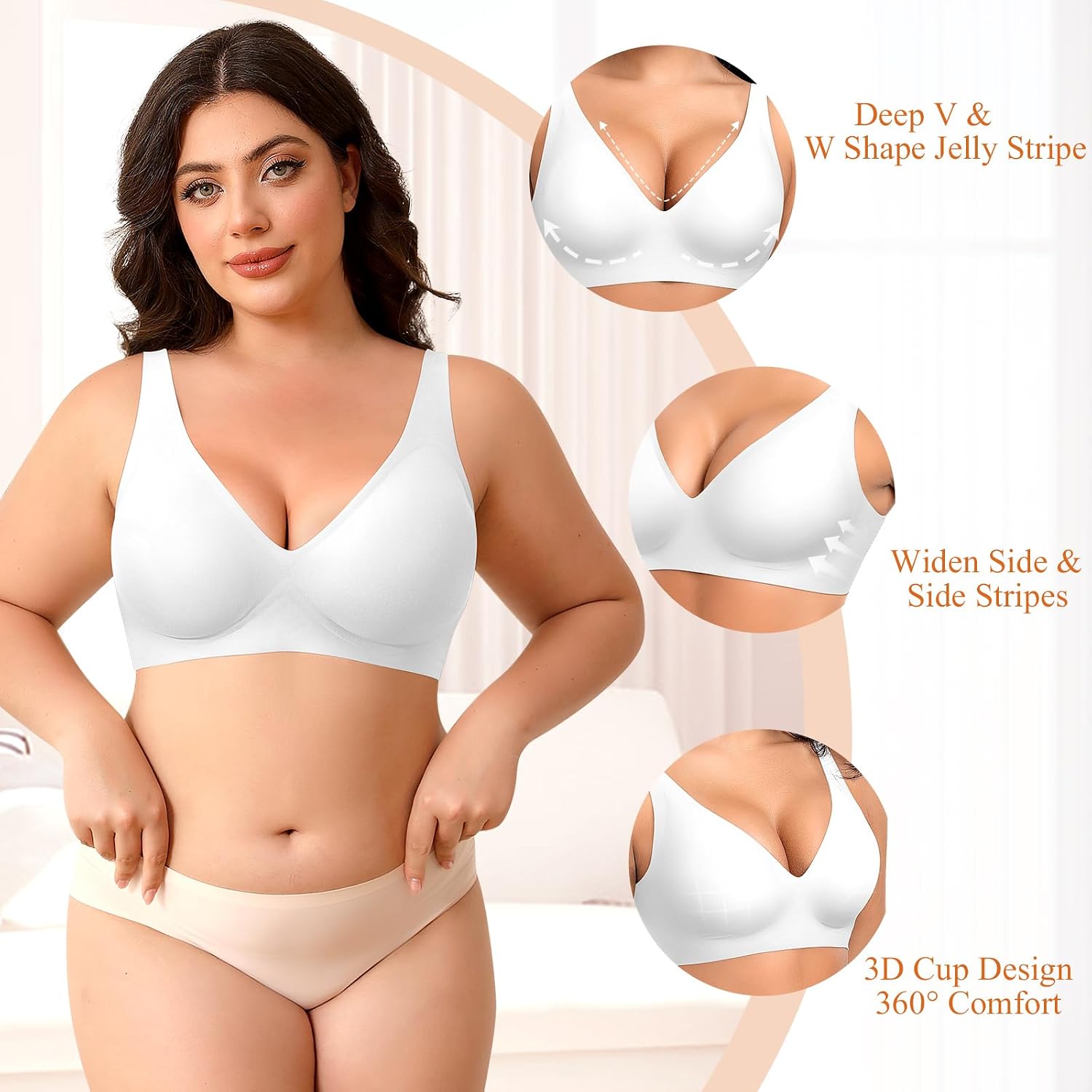 Detalle 2 de Ganado WNBR004 Jelly Wireless Bra, Seamless Full Coverage with Adjustable Straps