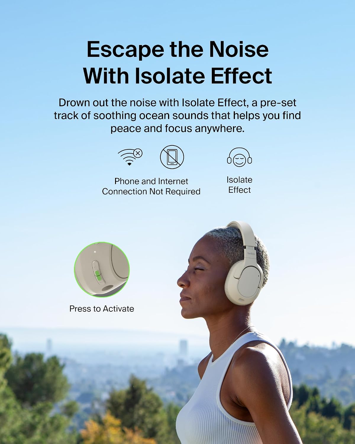Thumbnail 2 de Belkin SoundForm Isolate Bluetooth Over-Ear Headphones (Hybrid Active Noise Cancelling) — Sand