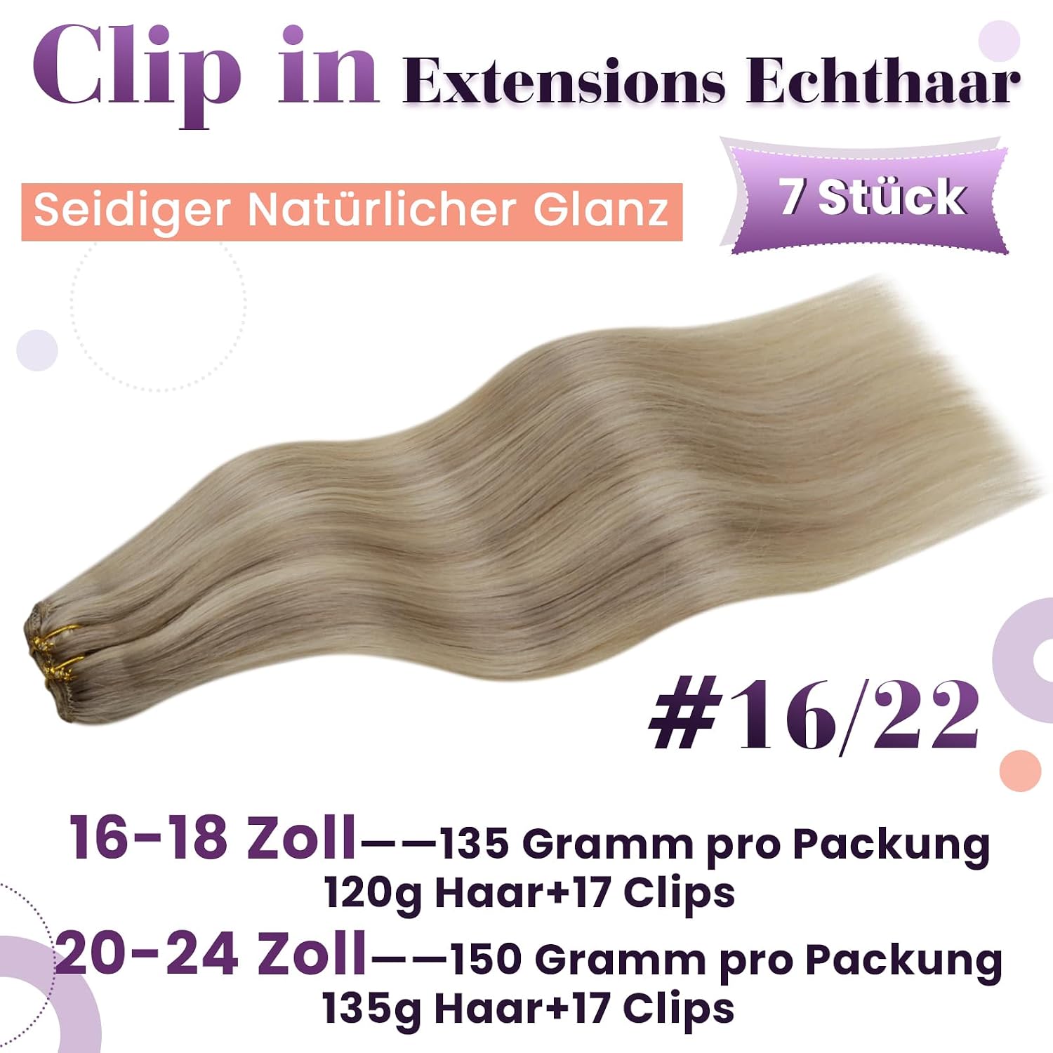 Thumbnail 2 de LaaVoo Clip-in Echthaar 50 cm 7 Stück