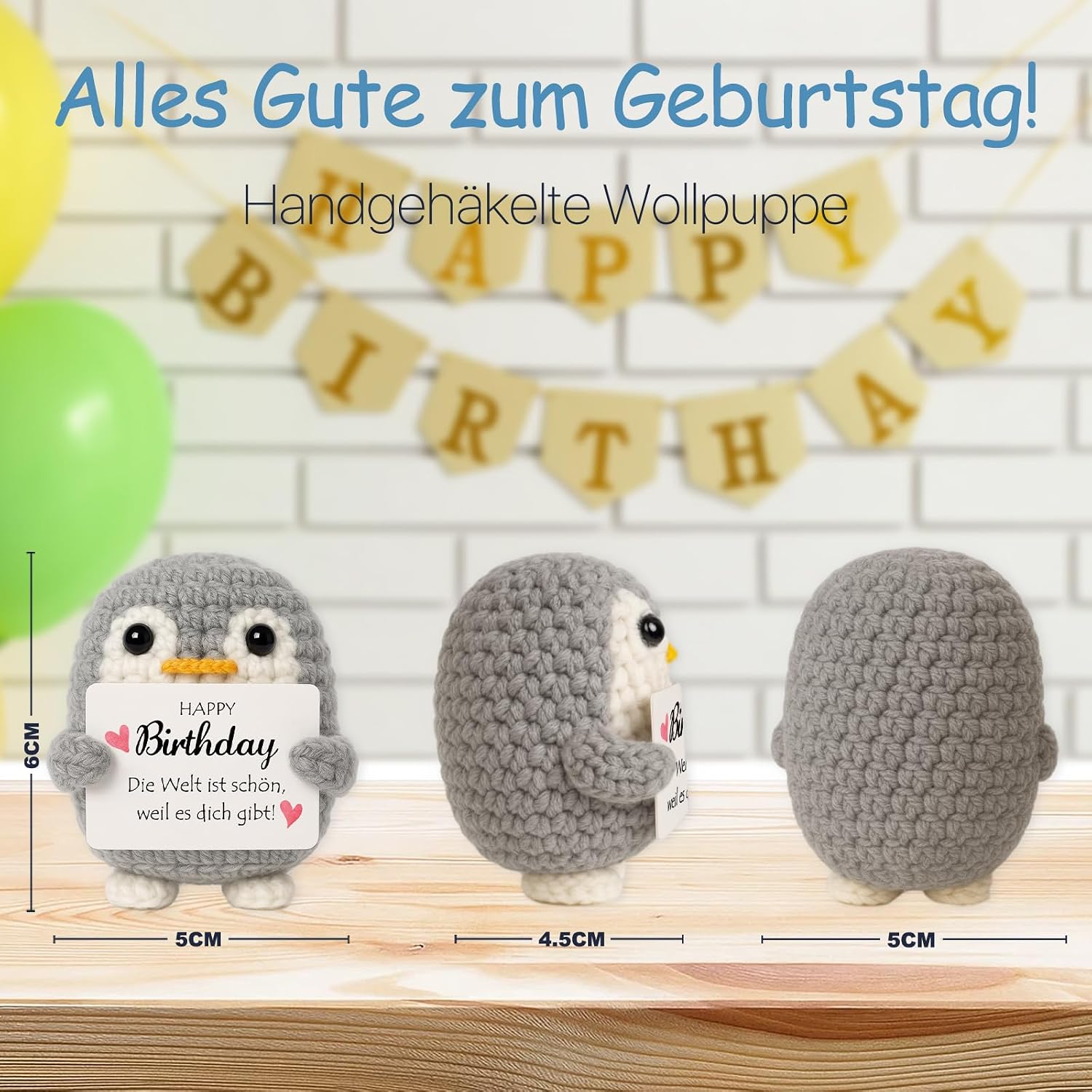 Detalle de Farbeele Fröhlicher Pinguin & Glücksbringer Schlüsselanhänger (Pocket Hug Positive Figur) – Geburtstagsgeschenk