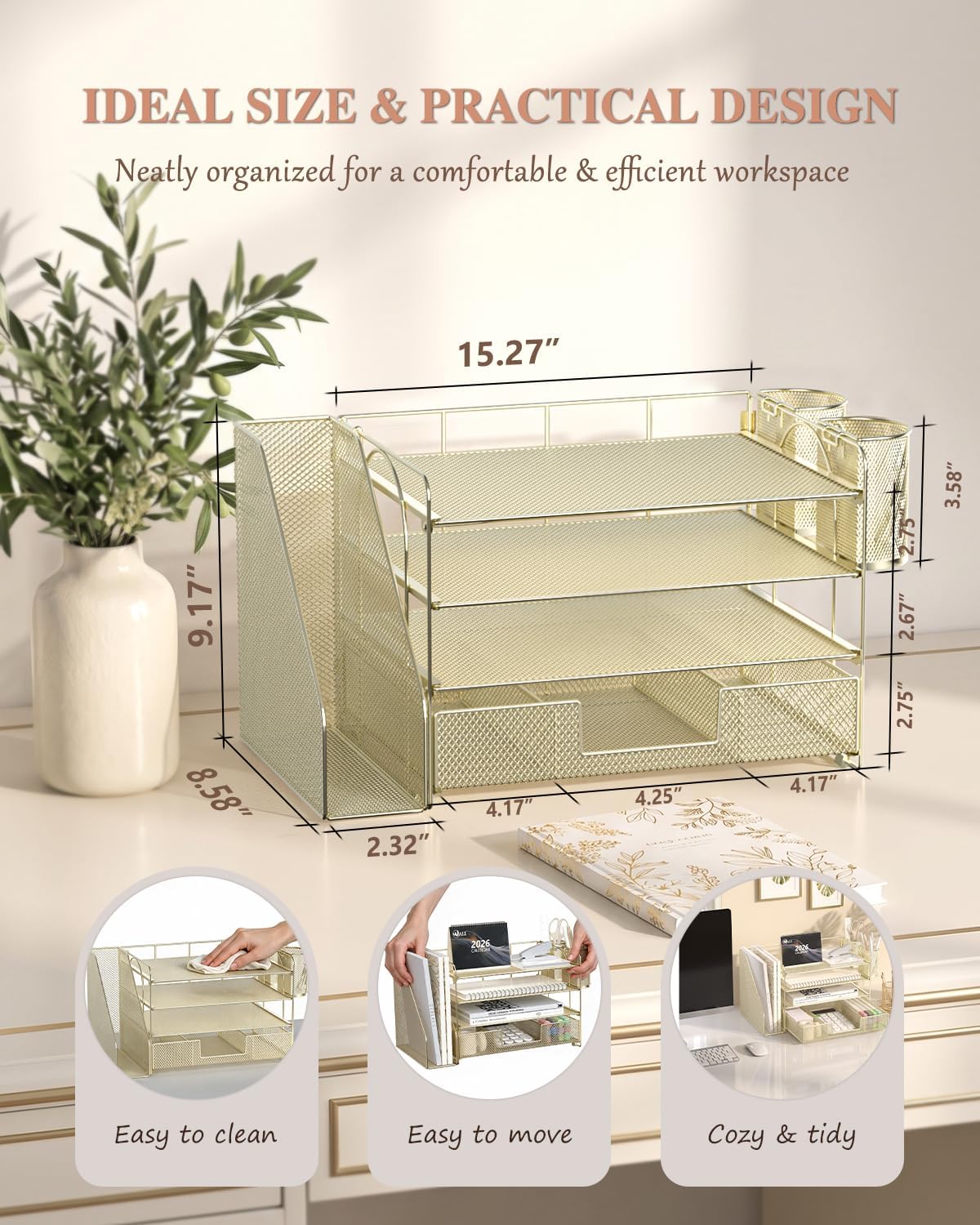 Thumbnail 6 de WALI DO005DH-G Desktop File Organizer, 4-Tier Metal Letter Trays, Gold