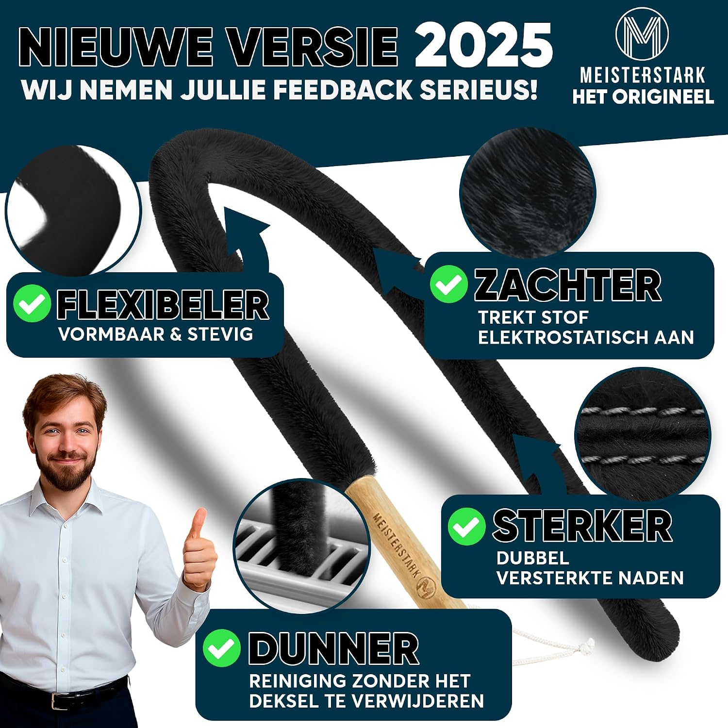 Detalle de M Meisterstark M-020 radiatorborstel, 115 cm, flexibel en wasbaar