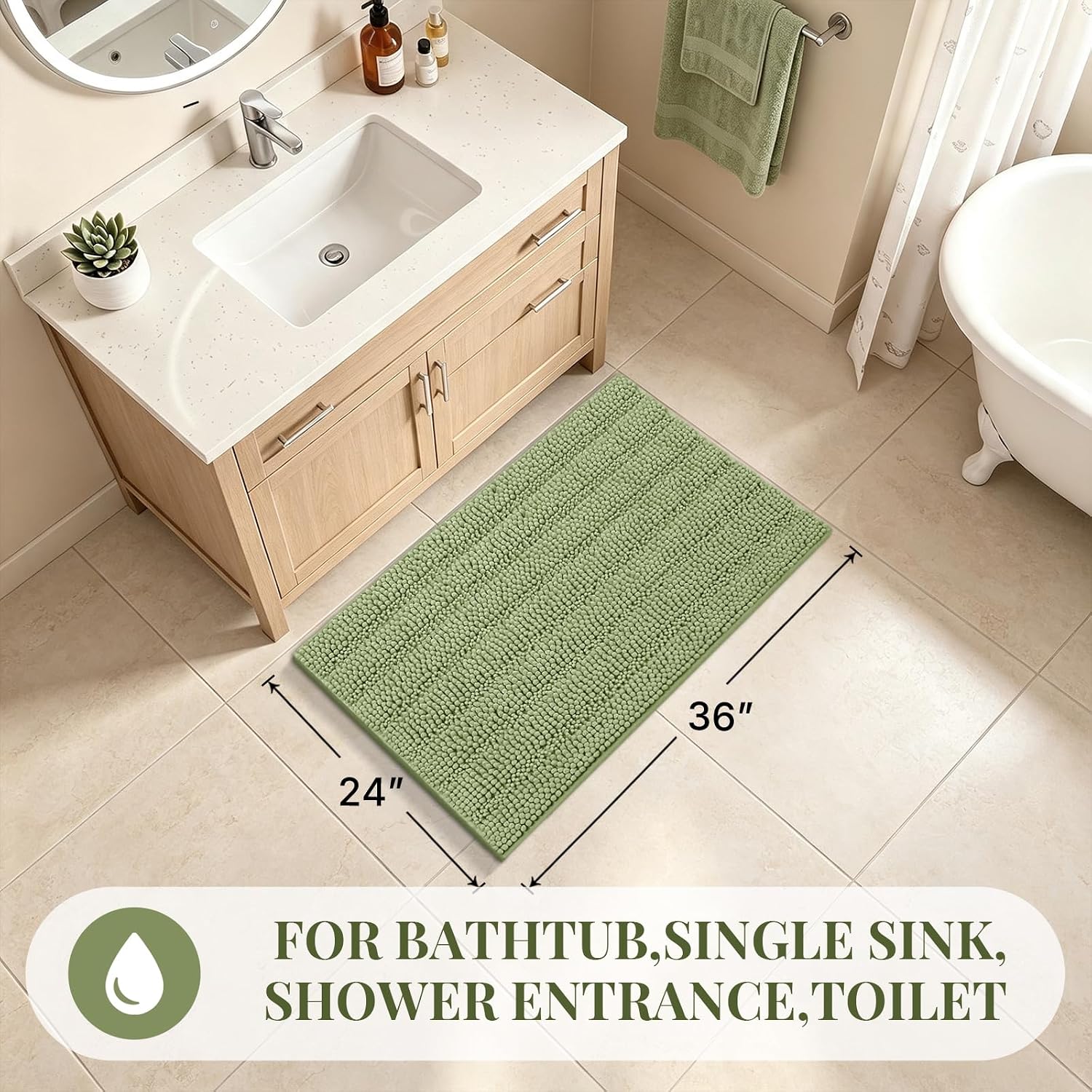 Detalle 2 de Bcoimo Chenille Bath Rug, 36x24