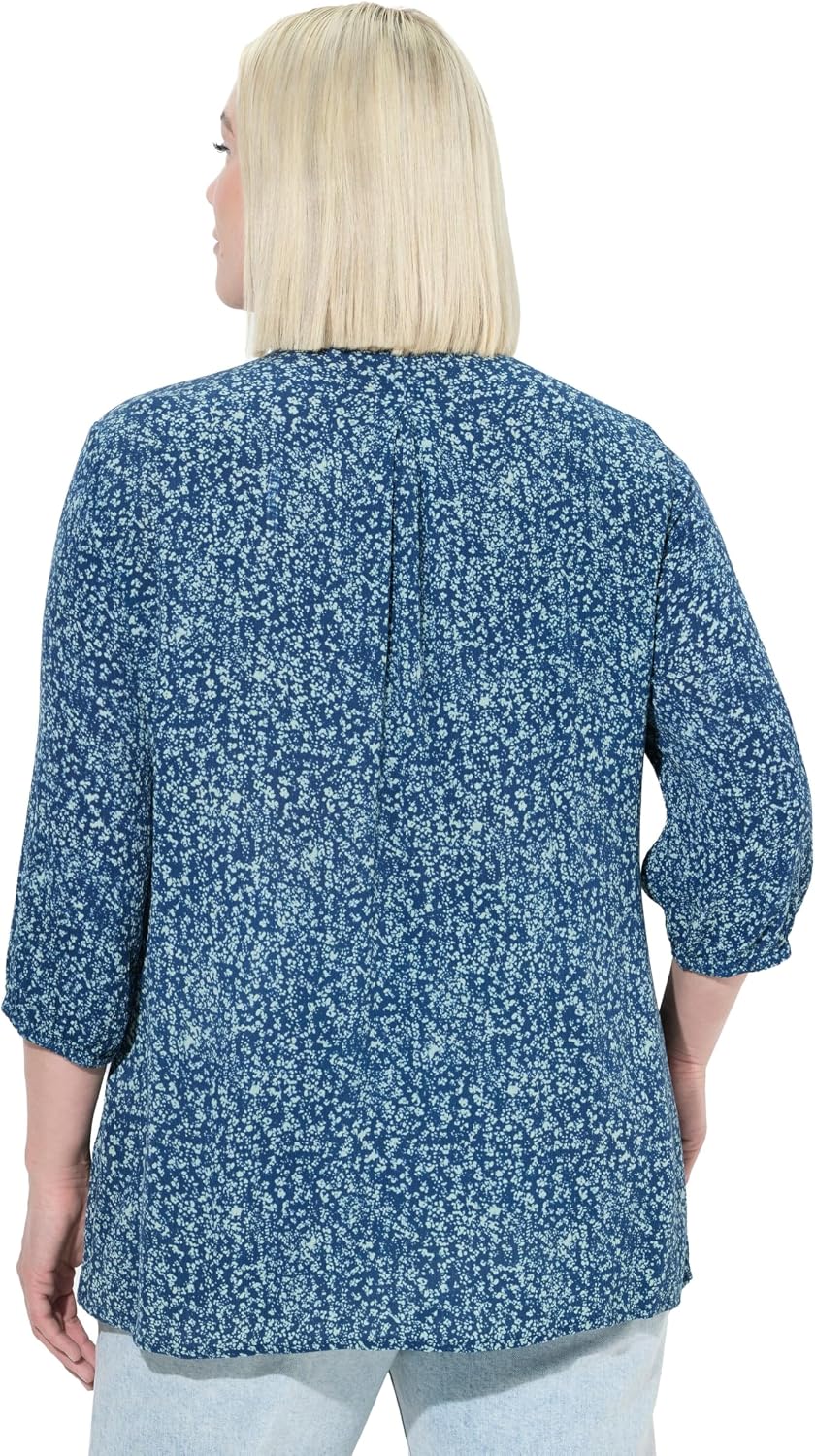 Detalle 2 de Ulla Popken Smokbluse für Damen in großen Größen – Punkte, A-Linie, Rundhals, 3/4-Arm (830258)