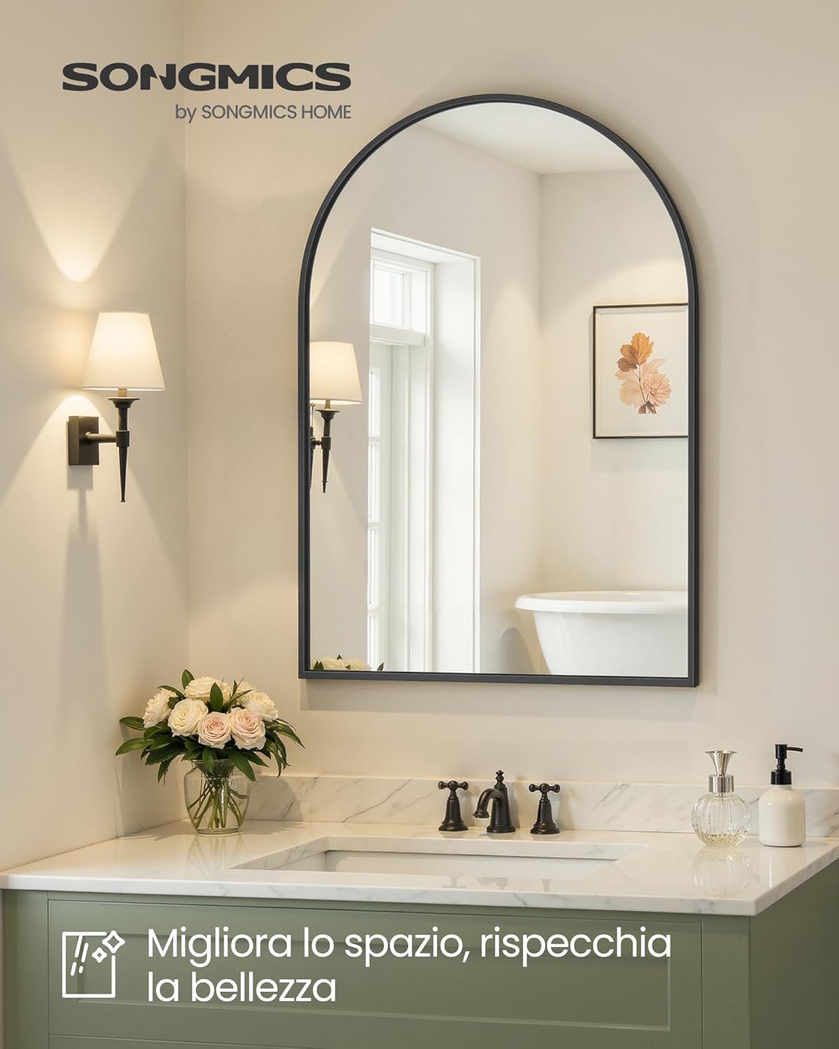 Thumbnail 1 de SONGMICS specchio da bagno a parete ad arco con cornice in alluminio LWM011BD01, 91 x 61 cm nero inchiostro